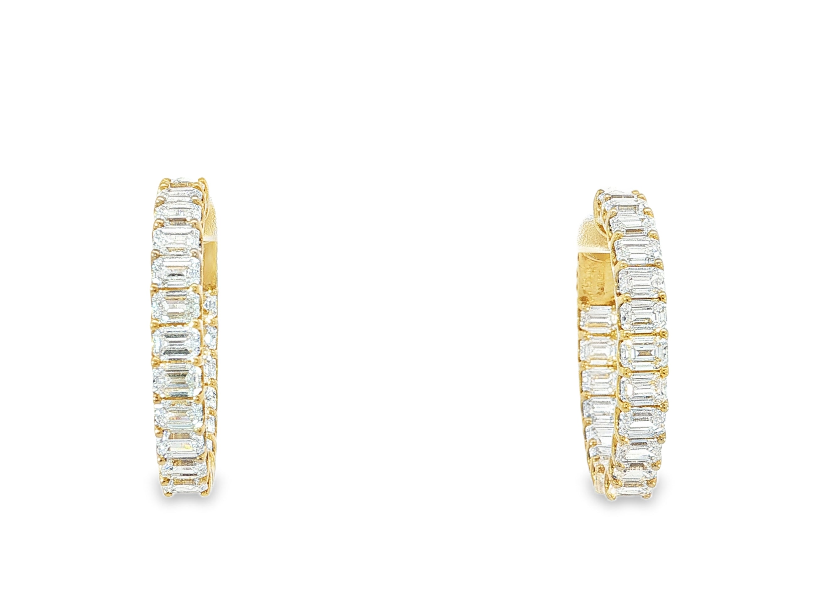 14K Gold Diamond Hoop Earrings with Emerald-Cut 5.86ct