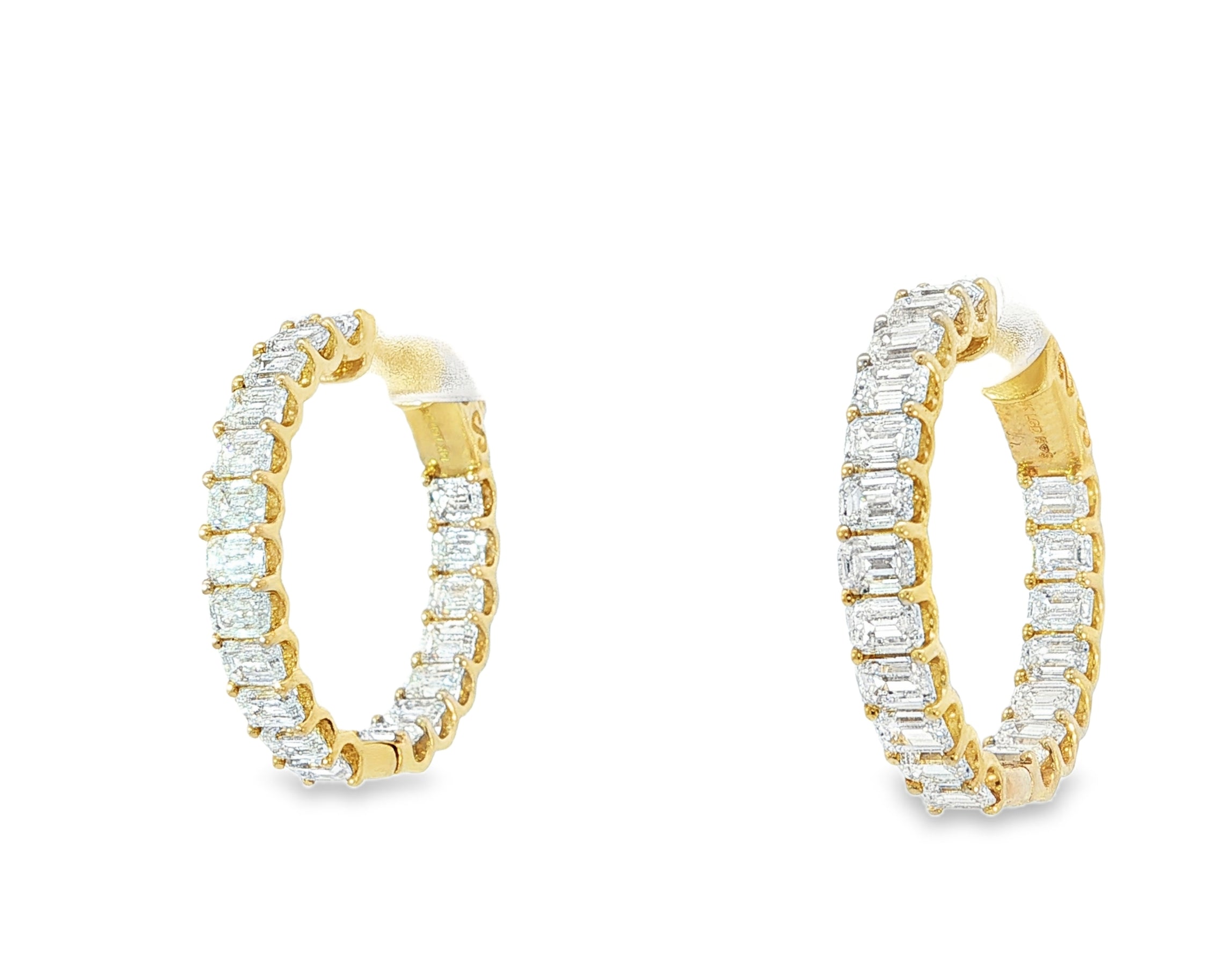 14K Gold Diamond Hoop Earrings with Emerald-Cut 5.86ct