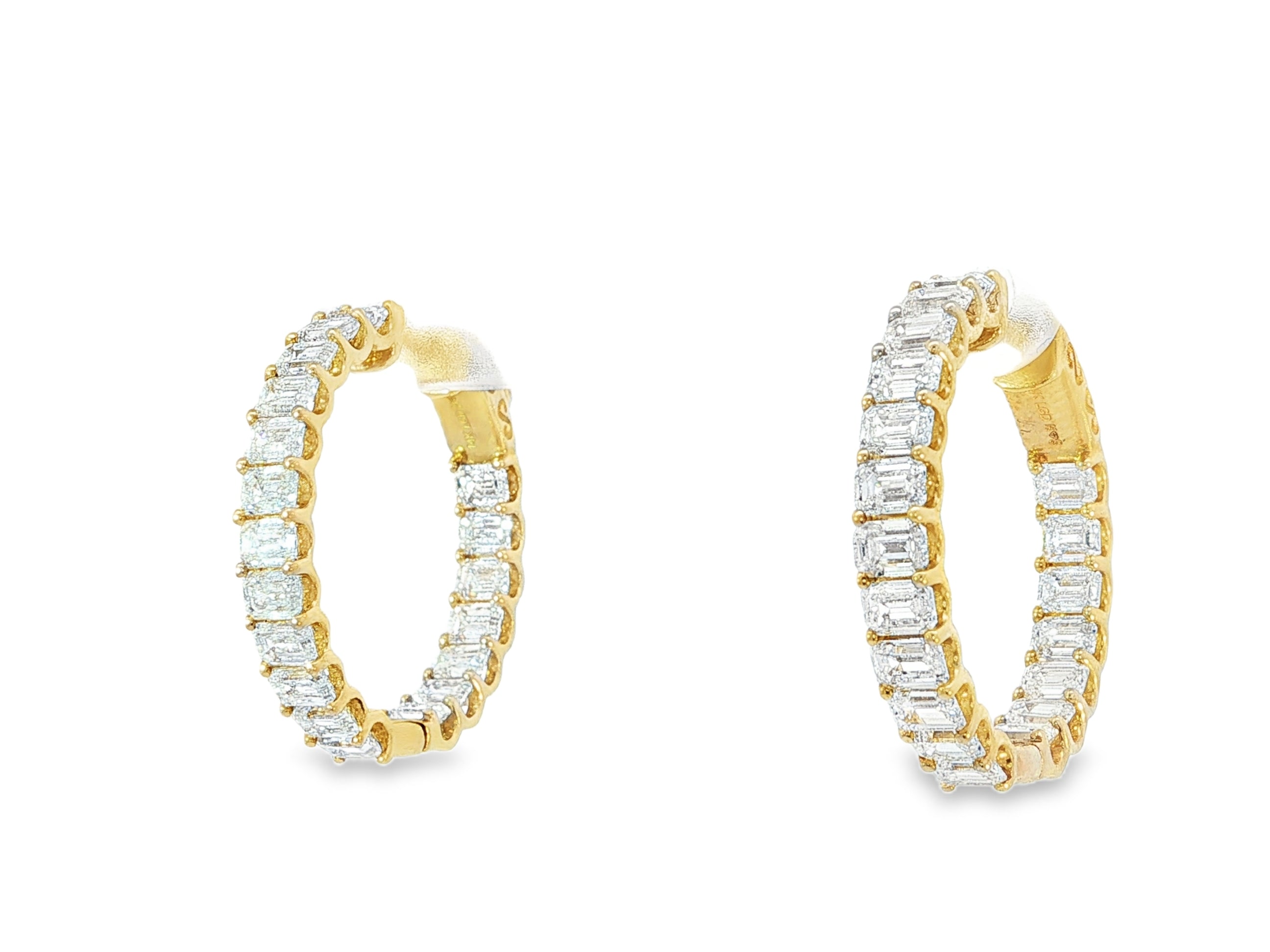 14K Gold Diamond Hoop Earrings with Emerald-Cut 5.86ct