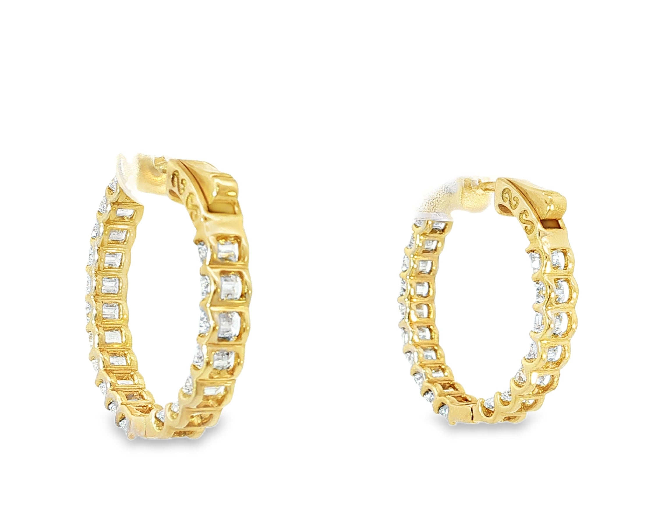 14K Gold Diamond Hoop Earrings with Emerald-Cut 5.86ct