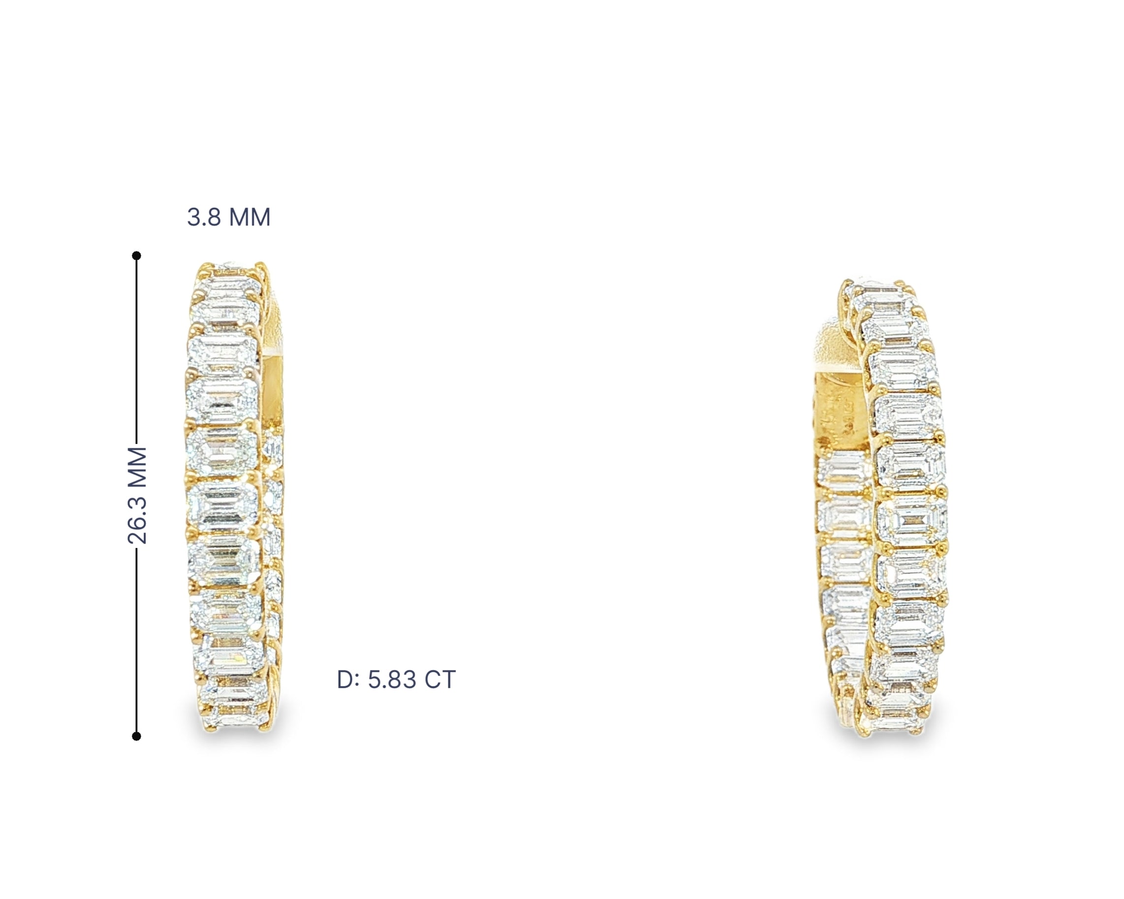 14K Gold Diamond Hoop Earrings with Emerald-Cut 5.86ct