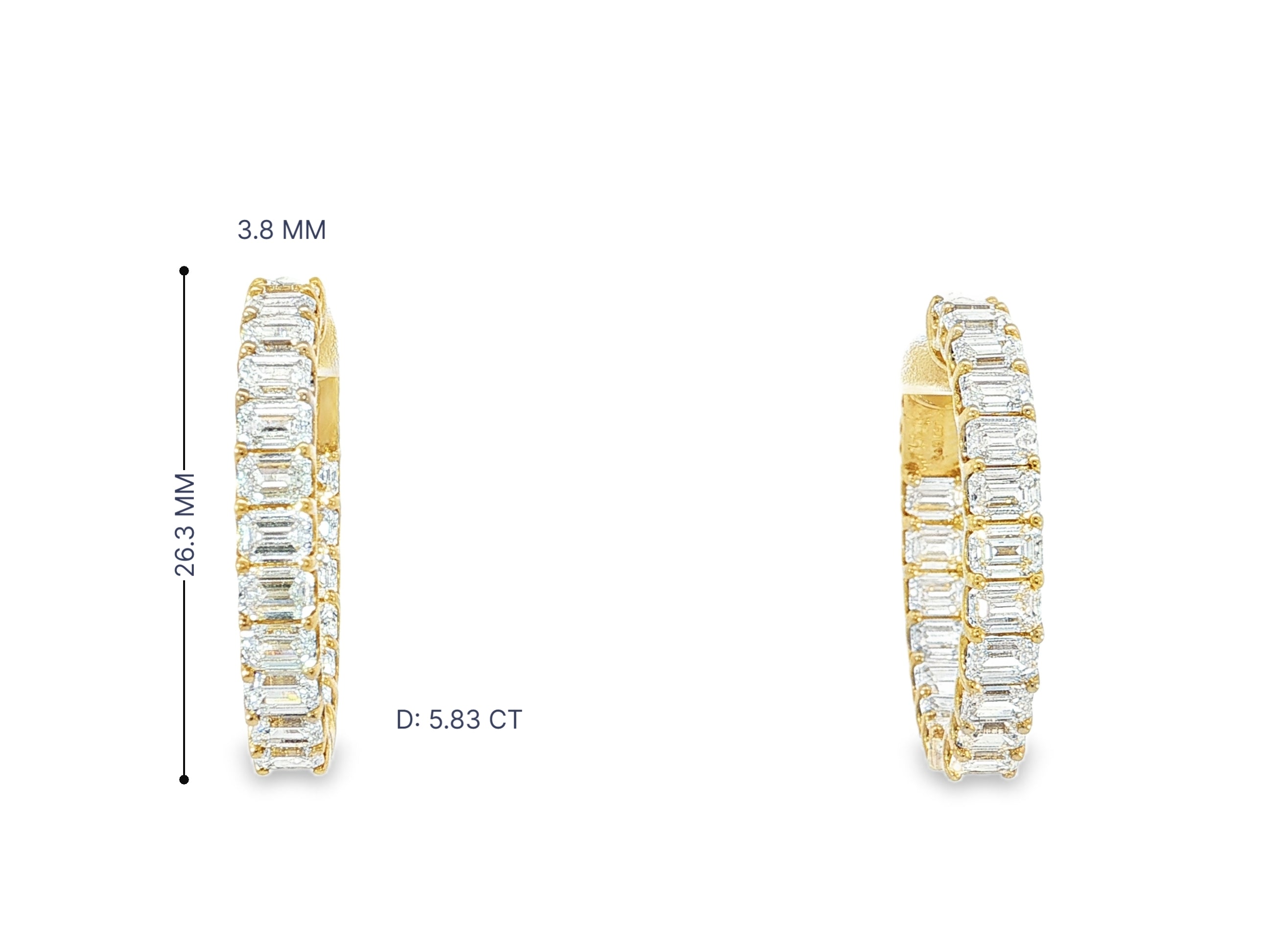 14K Gold Diamond Hoop Earrings with Emerald-Cut 5.86ct