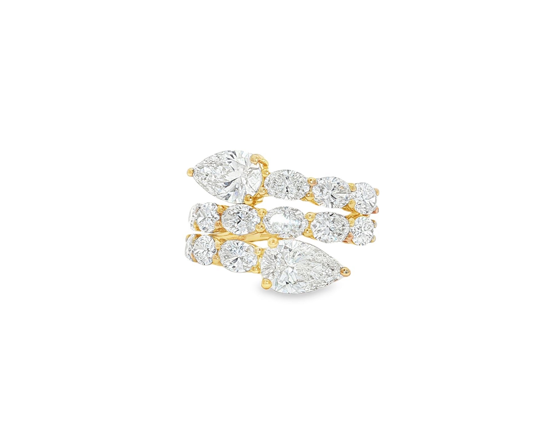 14K Gold Diamond Pear Cut Multi Wrap Ring 5.15 CT