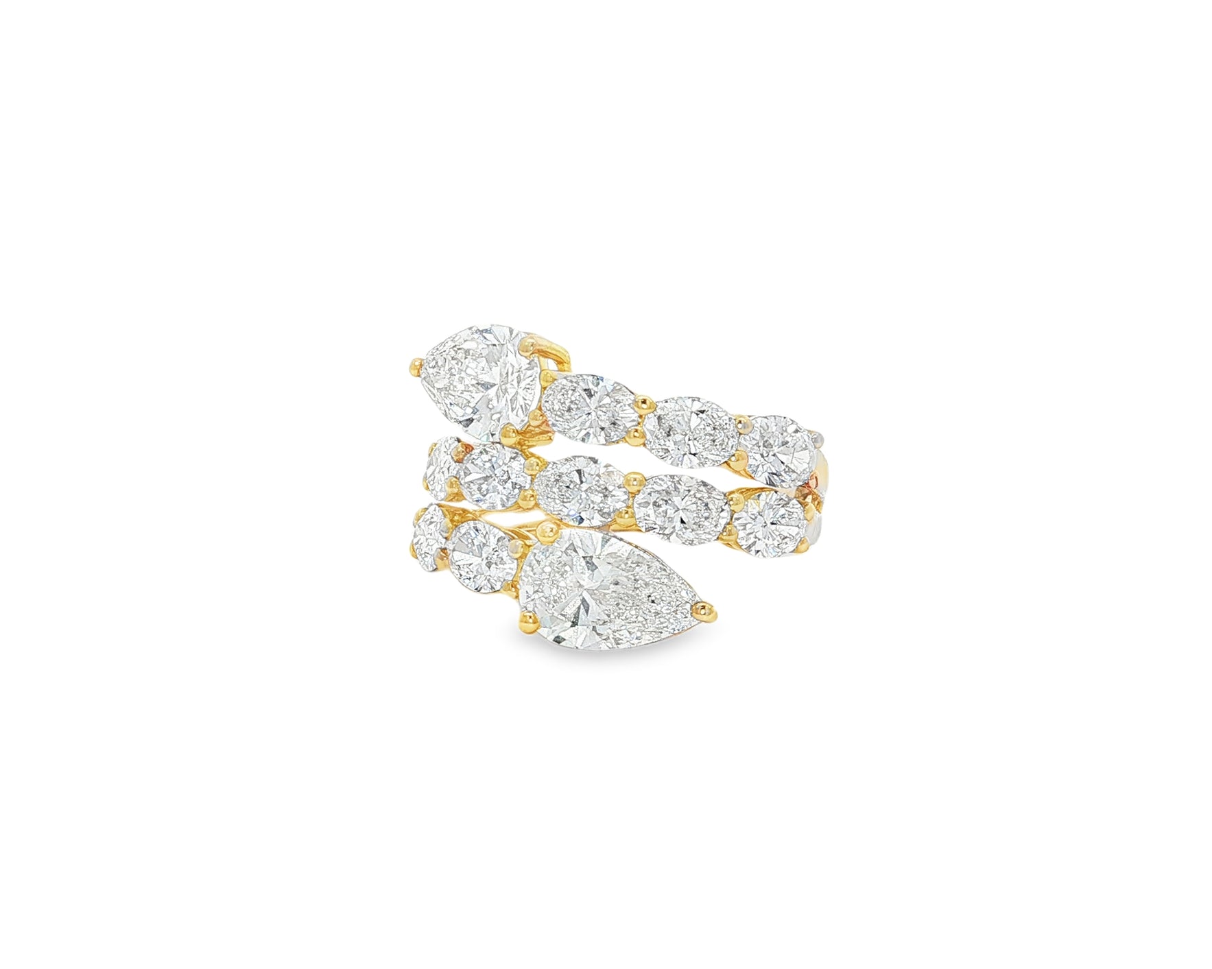 14K Gold Diamond Pear Cut Multi Wrap Ring 5.15 CT