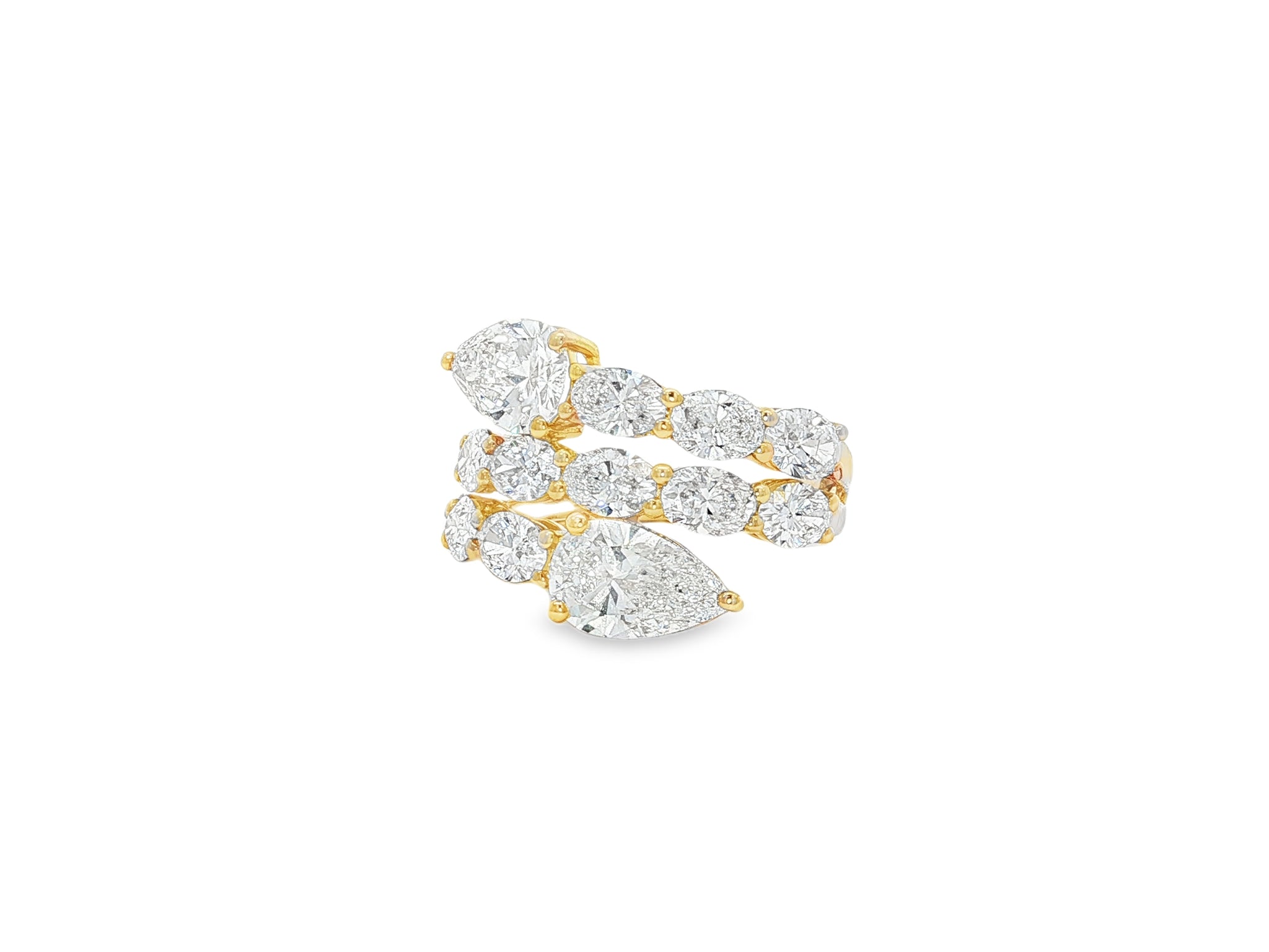 14K Gold Diamond Pear Cut Multi Wrap Ring 5.15 CT
