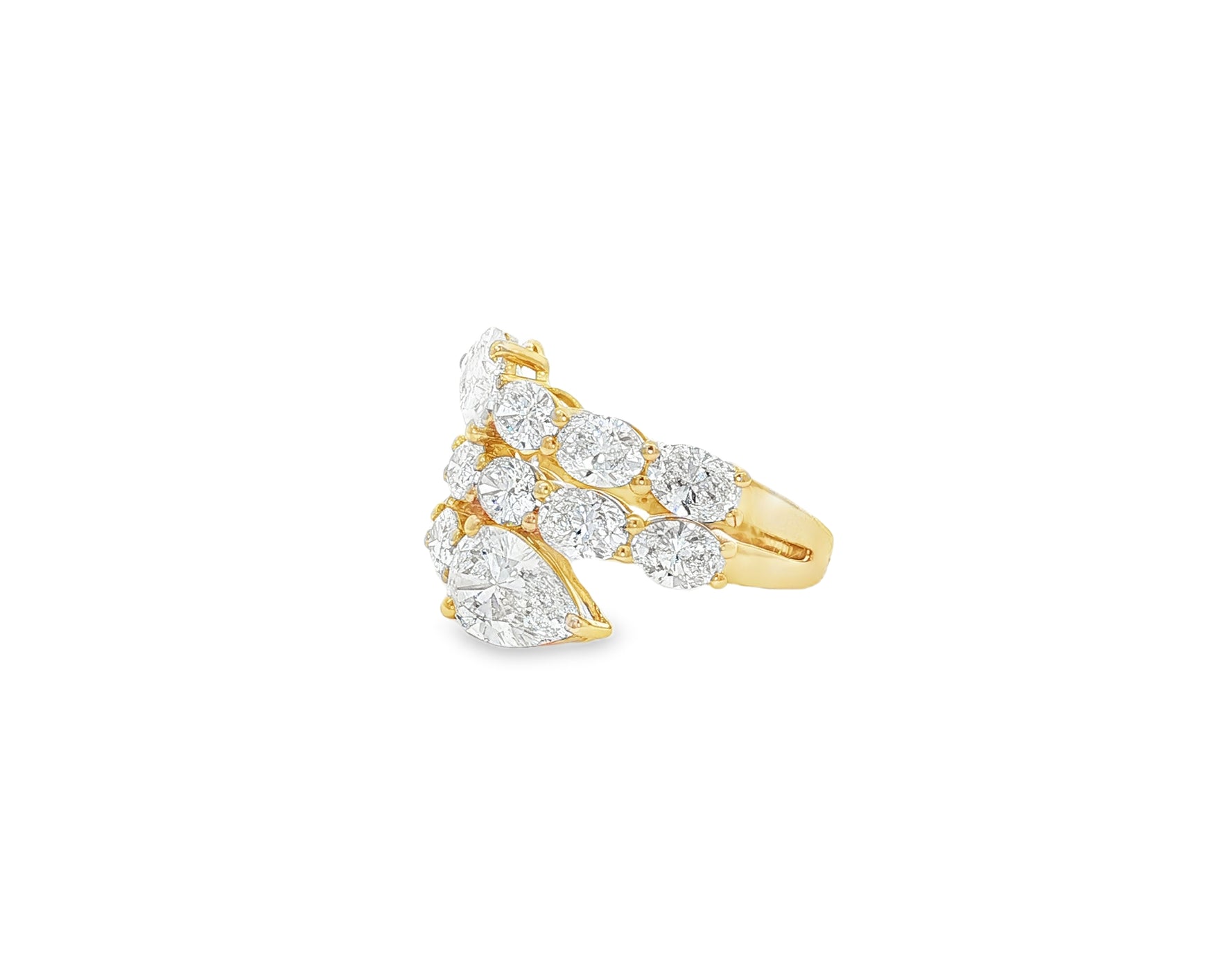 14K Gold Diamond Pear Cut Multi Wrap Ring 5.15 CT