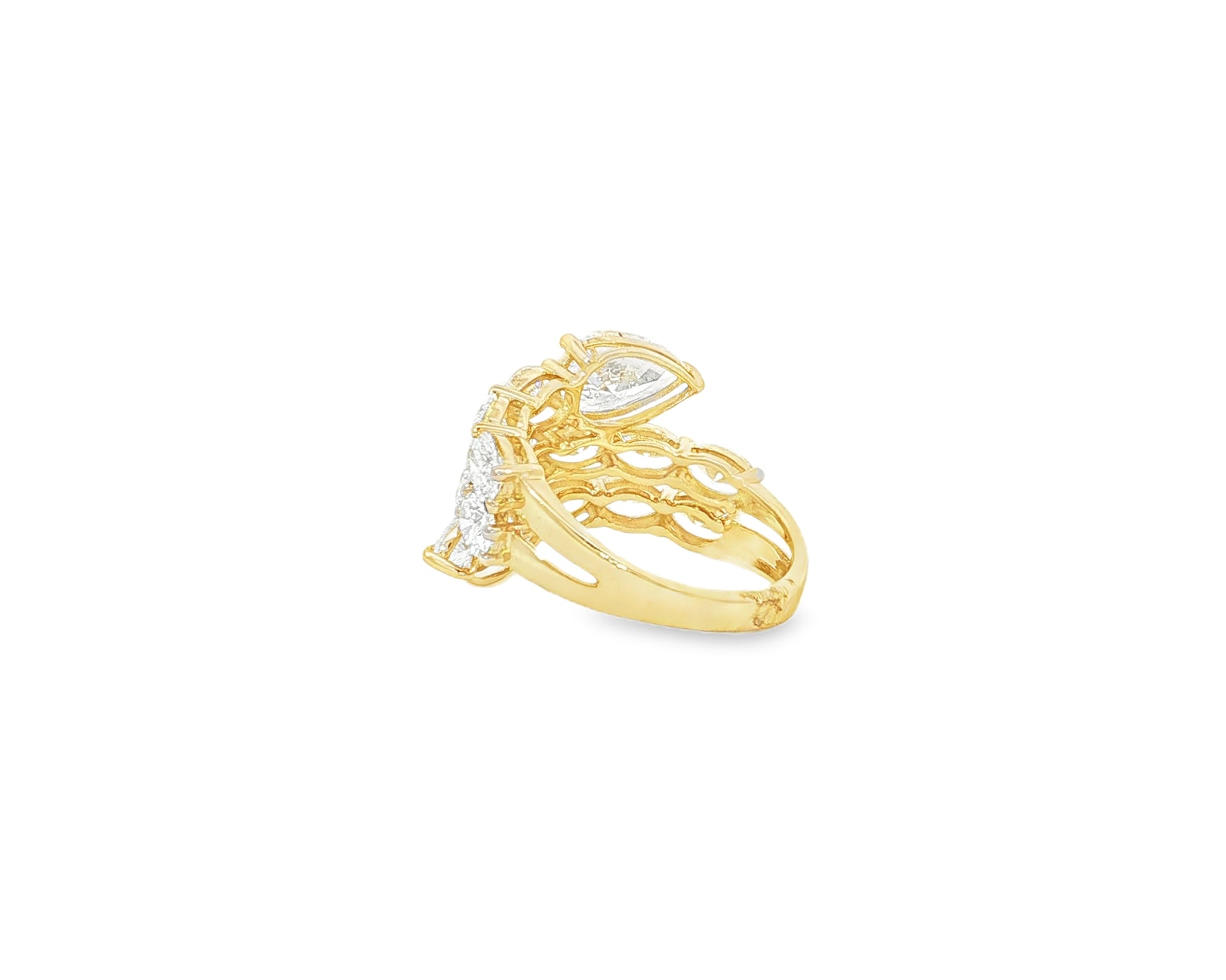 14K Gold Diamond Pear Cut Multi Wrap Ring 5.15 CT