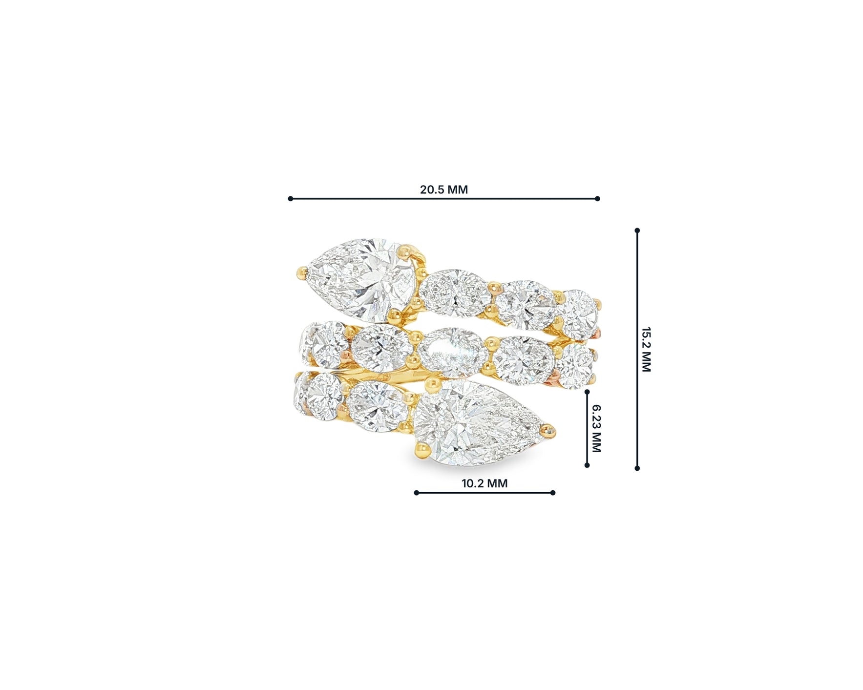 14K Gold Diamond Pear Cut Multi Wrap Ring 5.15 CT