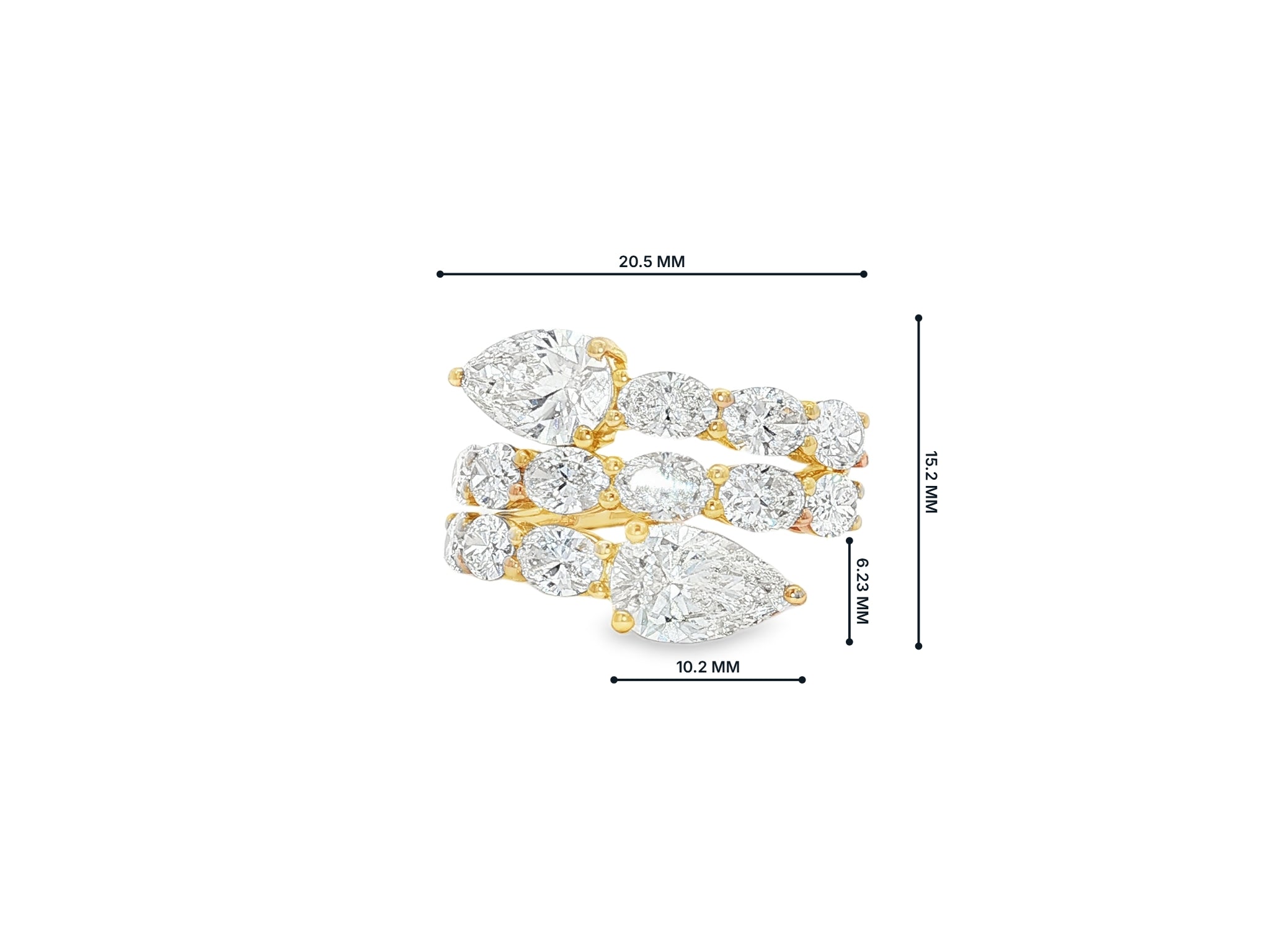 14K Gold Diamond Pear Cut Multi Wrap Ring 5.15 CT