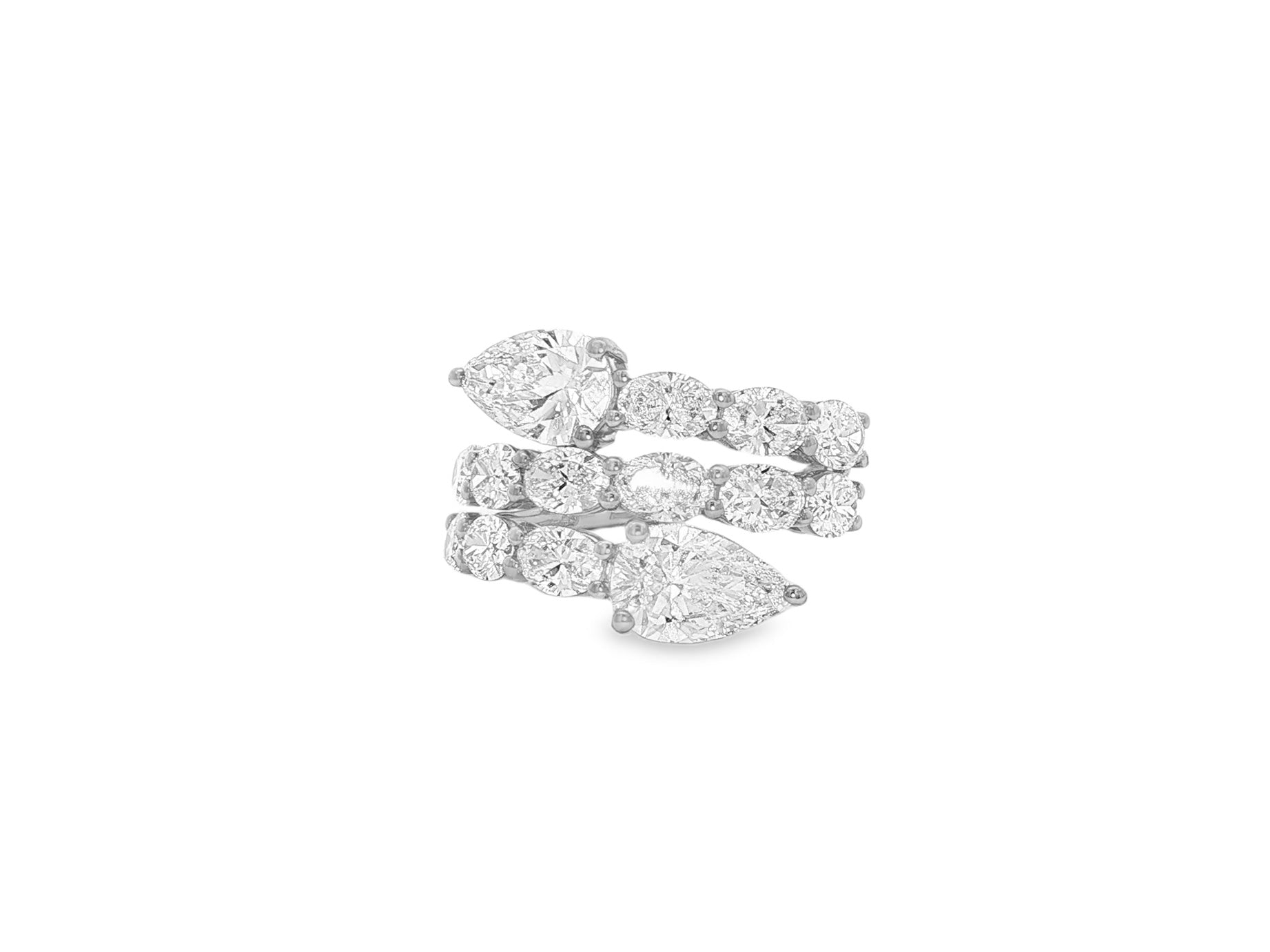 14K Gold Diamond Pear Cut Multi Wrap Ring 5.15 CT