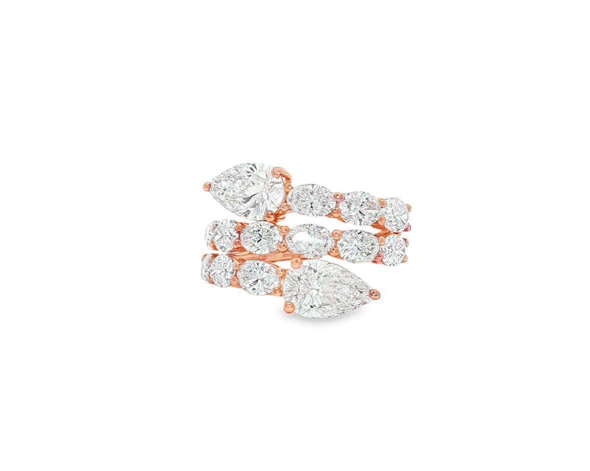 14K Gold Diamond Pear Cut Multi Wrap Ring 5.15 CT