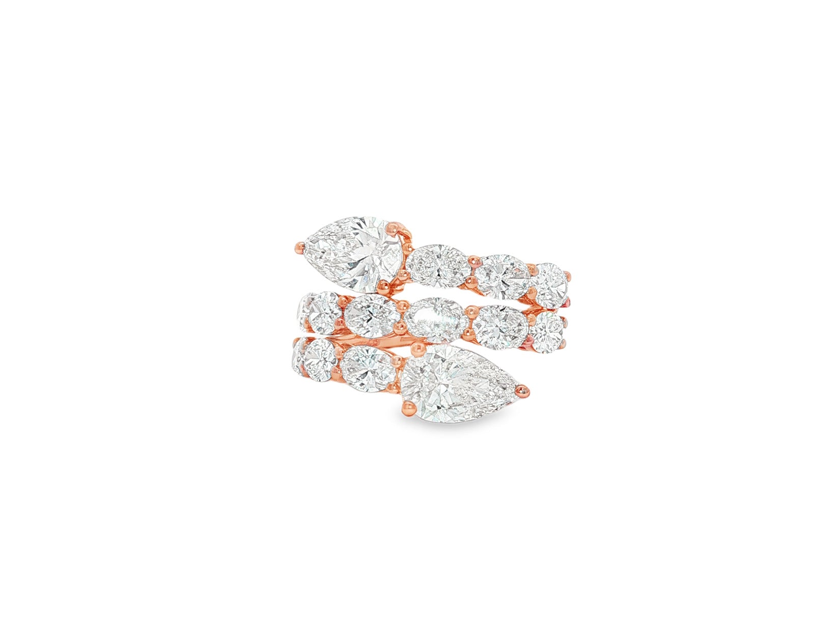 14K Gold Diamond Pear Cut Multi Wrap Ring 5.15 CT