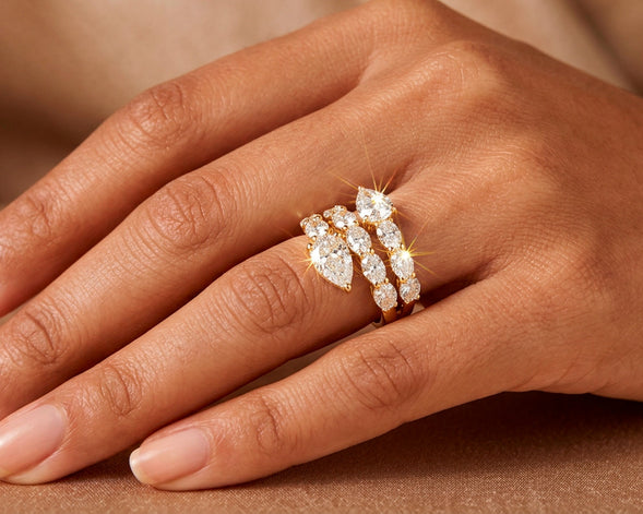 14K Gold Diamond Pear Cut Multi Wrap Ring 5.15 CT