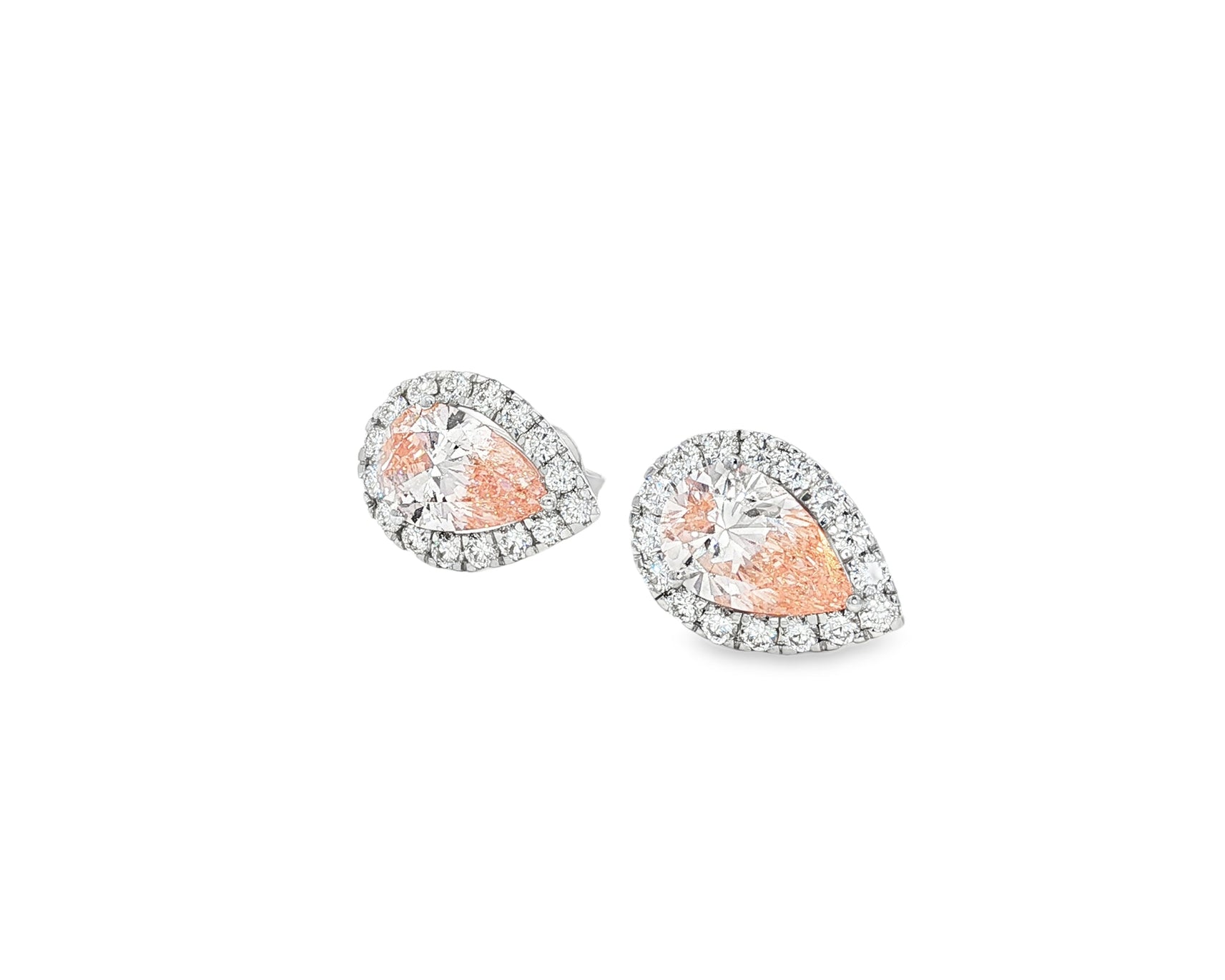 14K Gold Diamond Pear Halo Stud Earrings