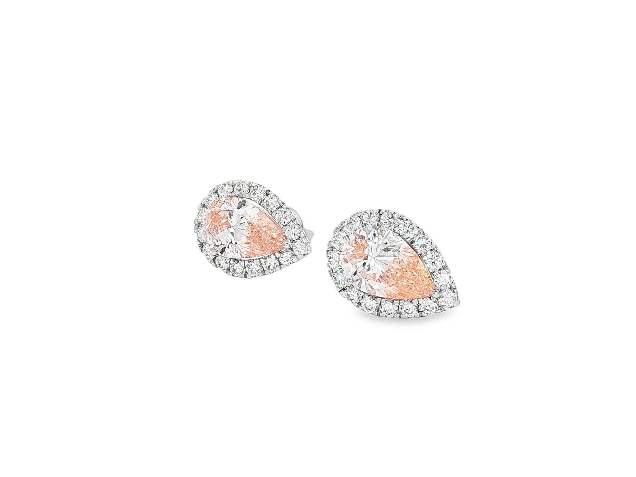 14K Gold Diamond Pear Halo Stud Earrings