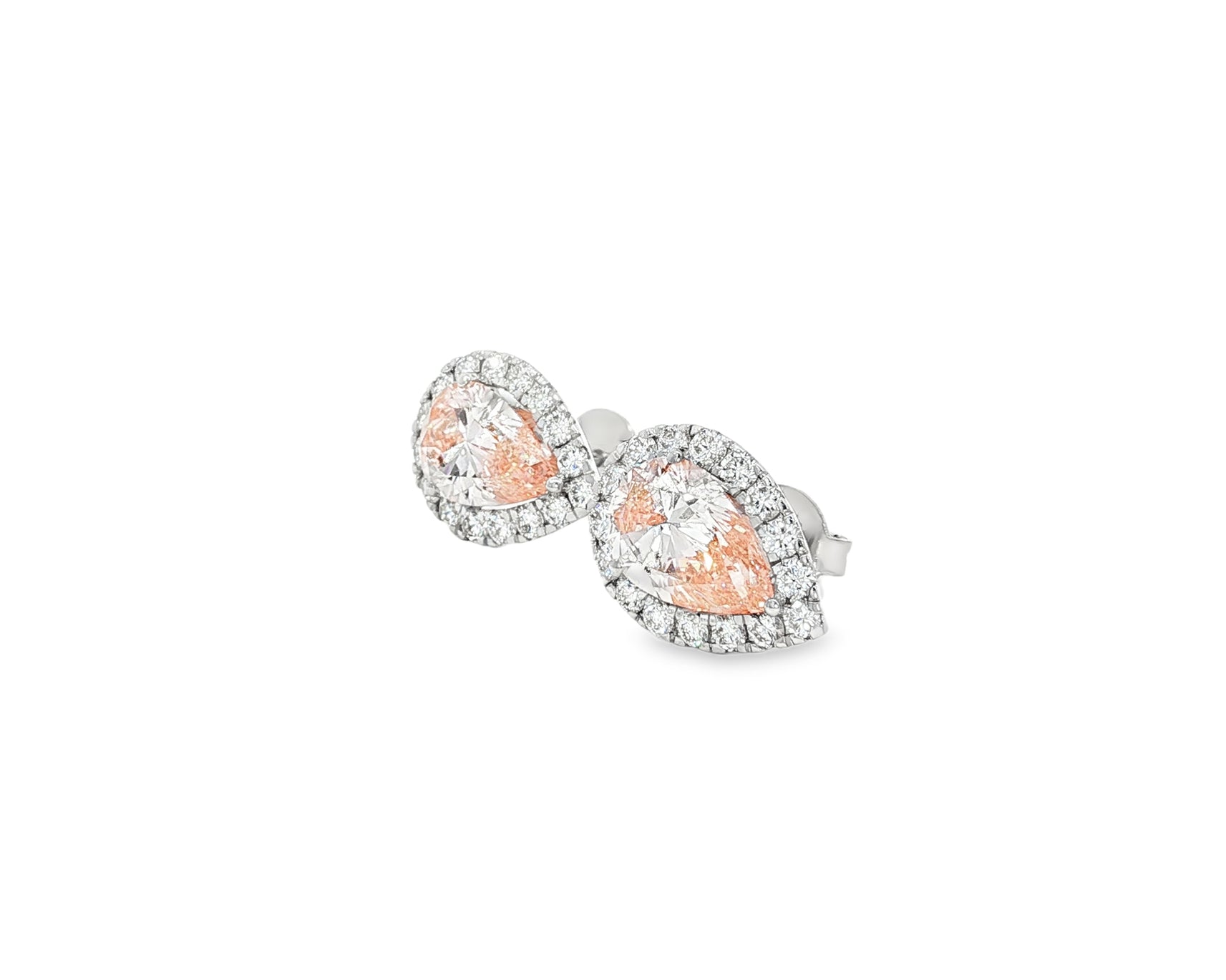 14K Gold Diamond Pear Halo Stud Earrings