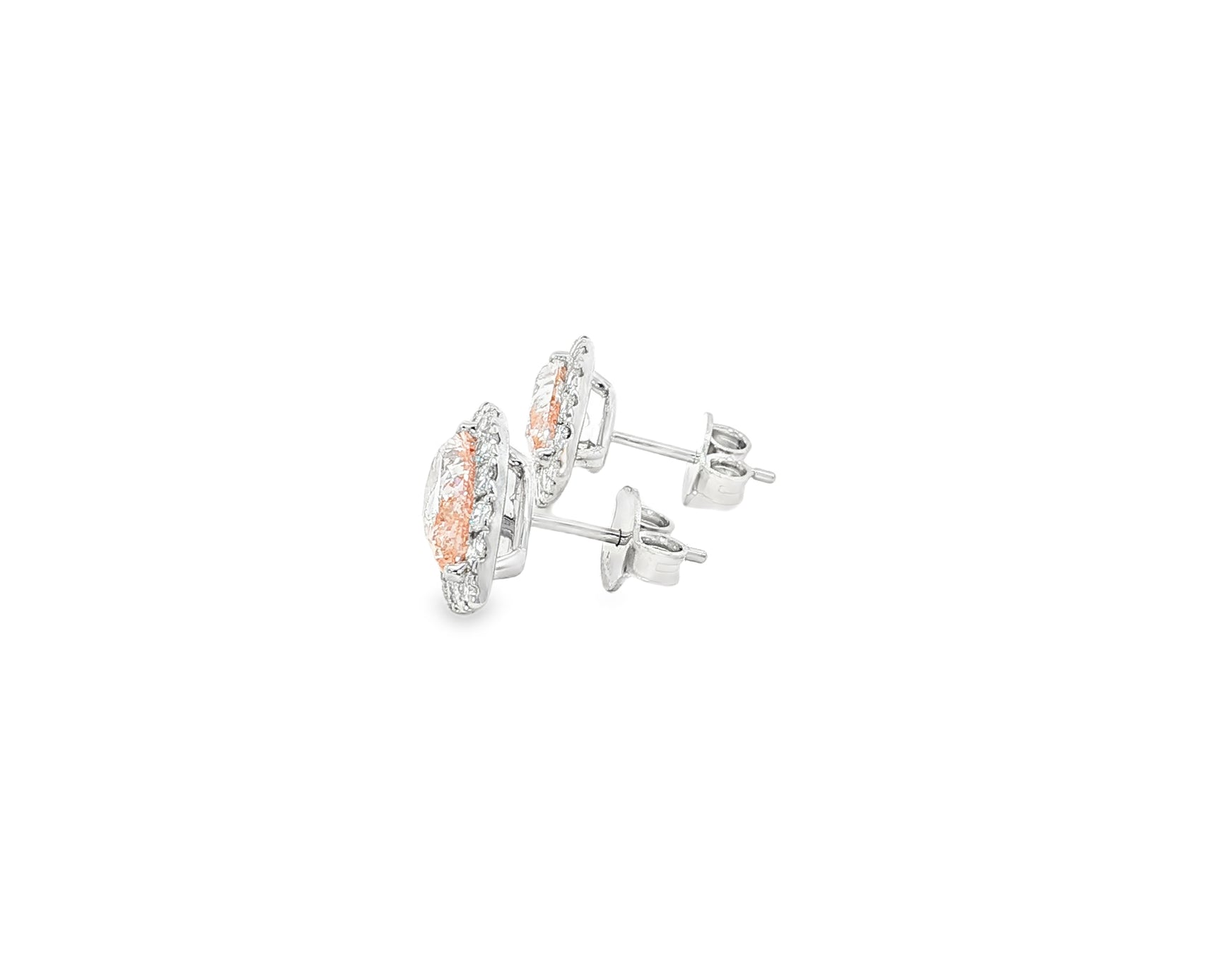 14K Gold Diamond Pear Halo Stud Earrings