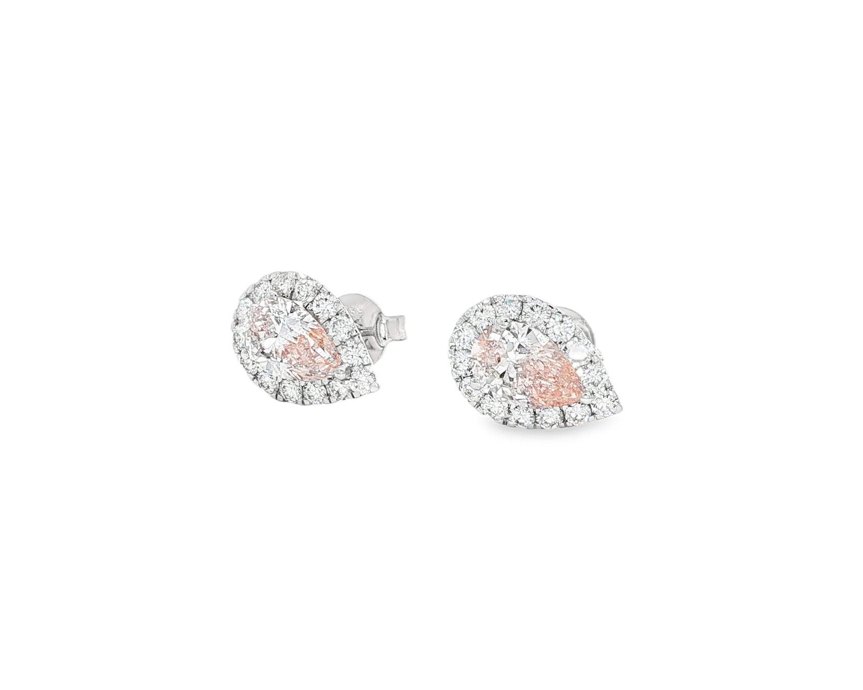 14K Gold Diamond Pear Halo Stud Earrings