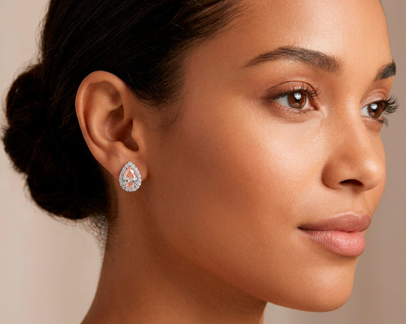 14K Gold Diamond Pear Halo Stud Earrings