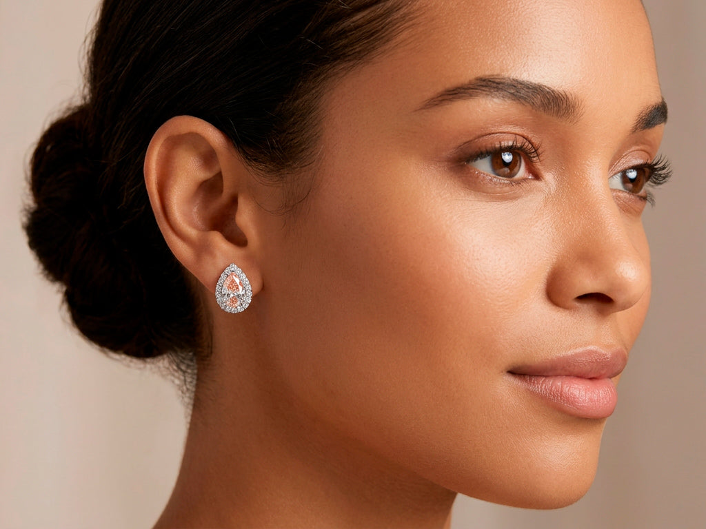 14K Gold Diamond Pear Halo Stud Earrings
