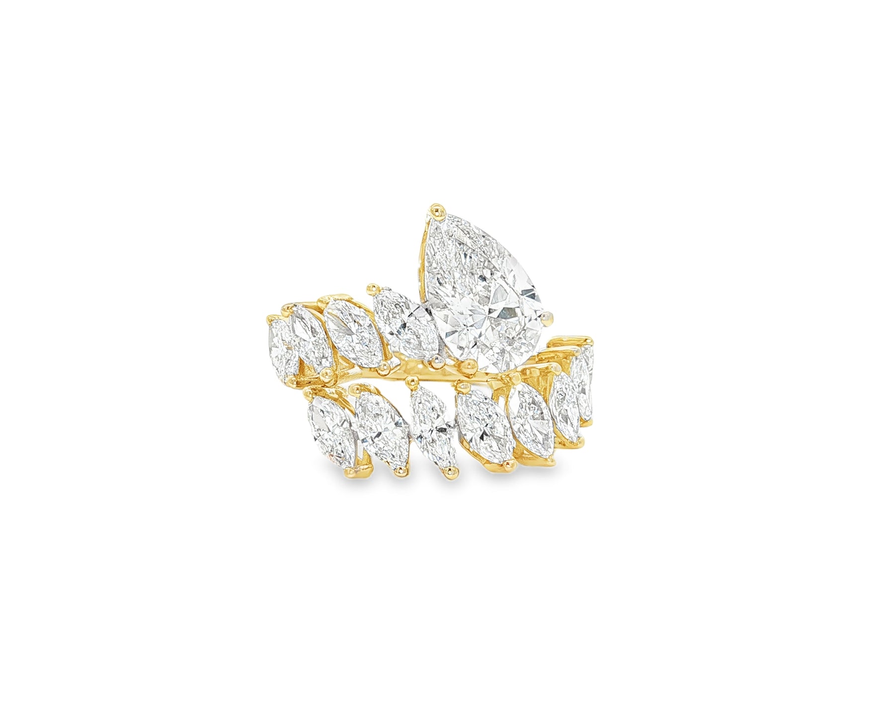 14K Gold Diamond Pear & Marquise Multi Wrap Ring 4.60 CT
