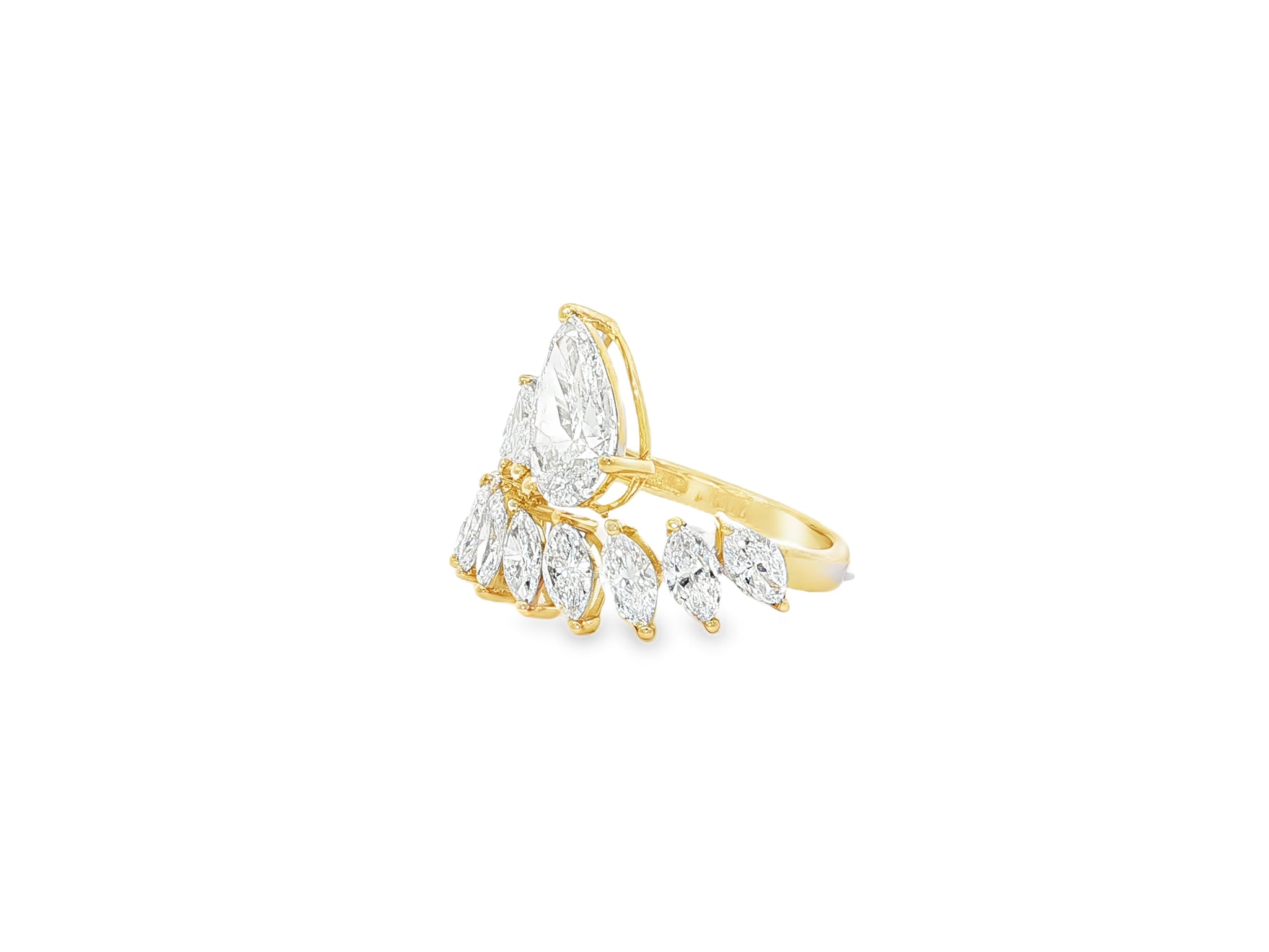 14K Gold Diamond Pear & Marquise Multi Wrap Ring 4.60 CT
