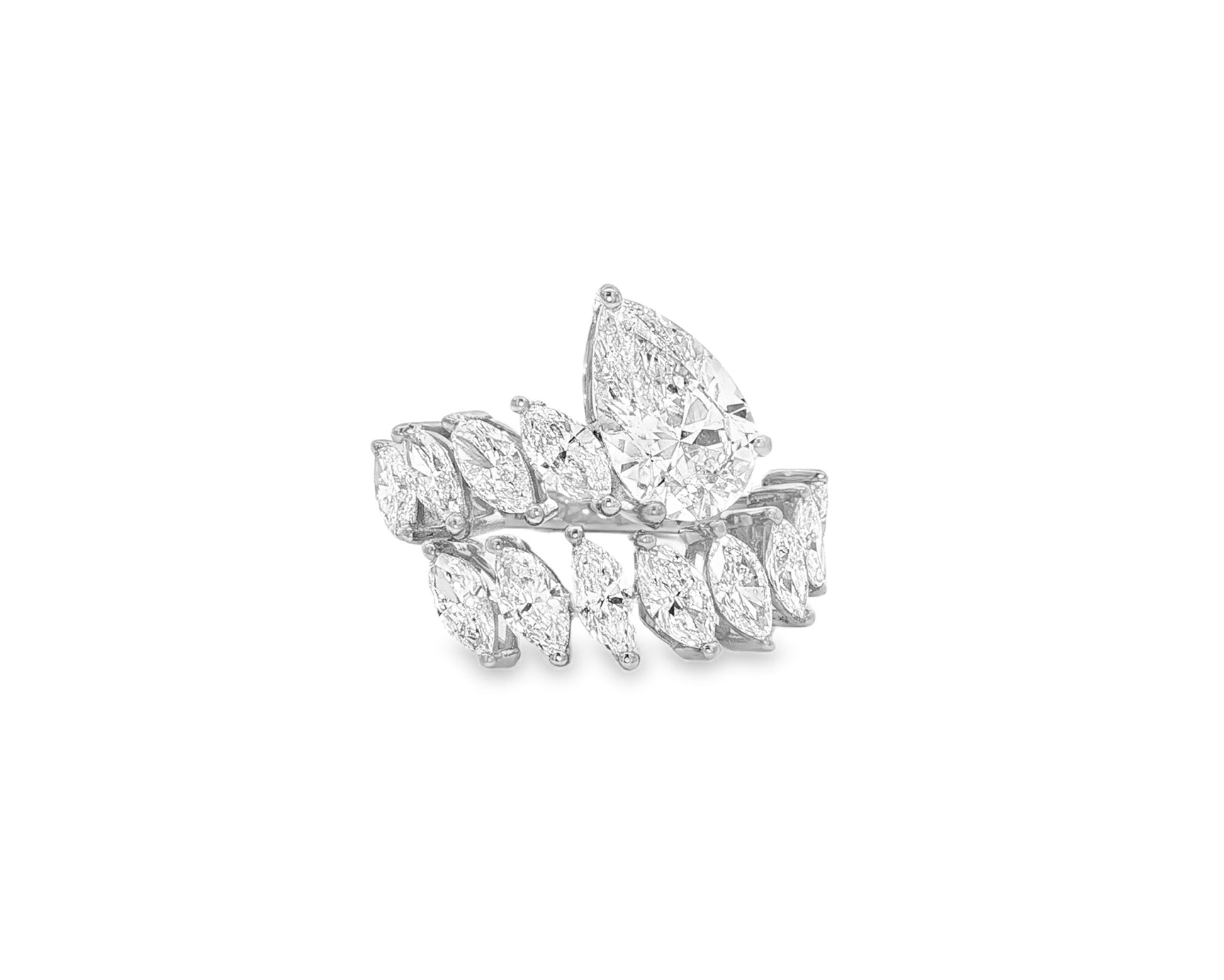14K Gold Diamond Pear & Marquise Multi Wrap Ring 4.60 CT