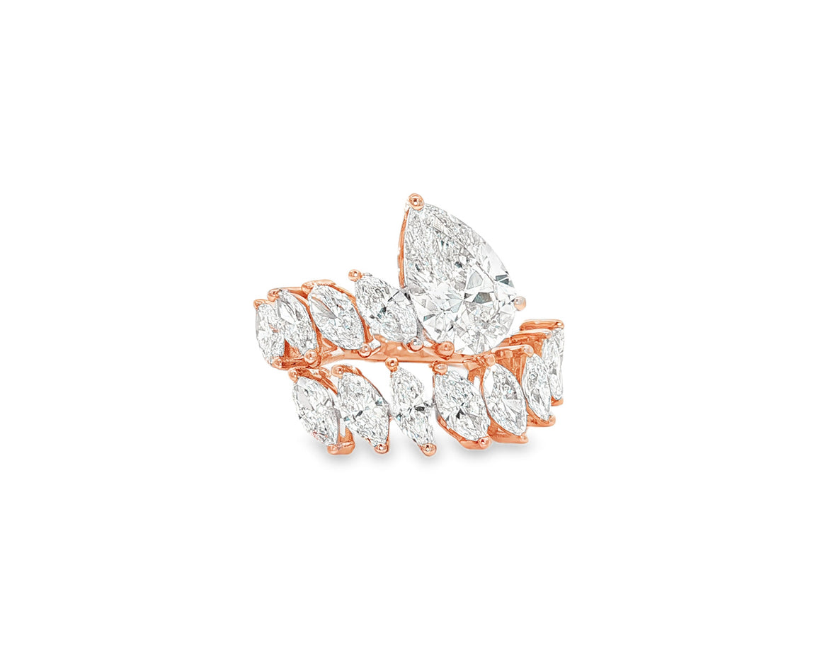 14K Gold Diamond Pear & Marquise Multi Wrap Ring 4.60 CT