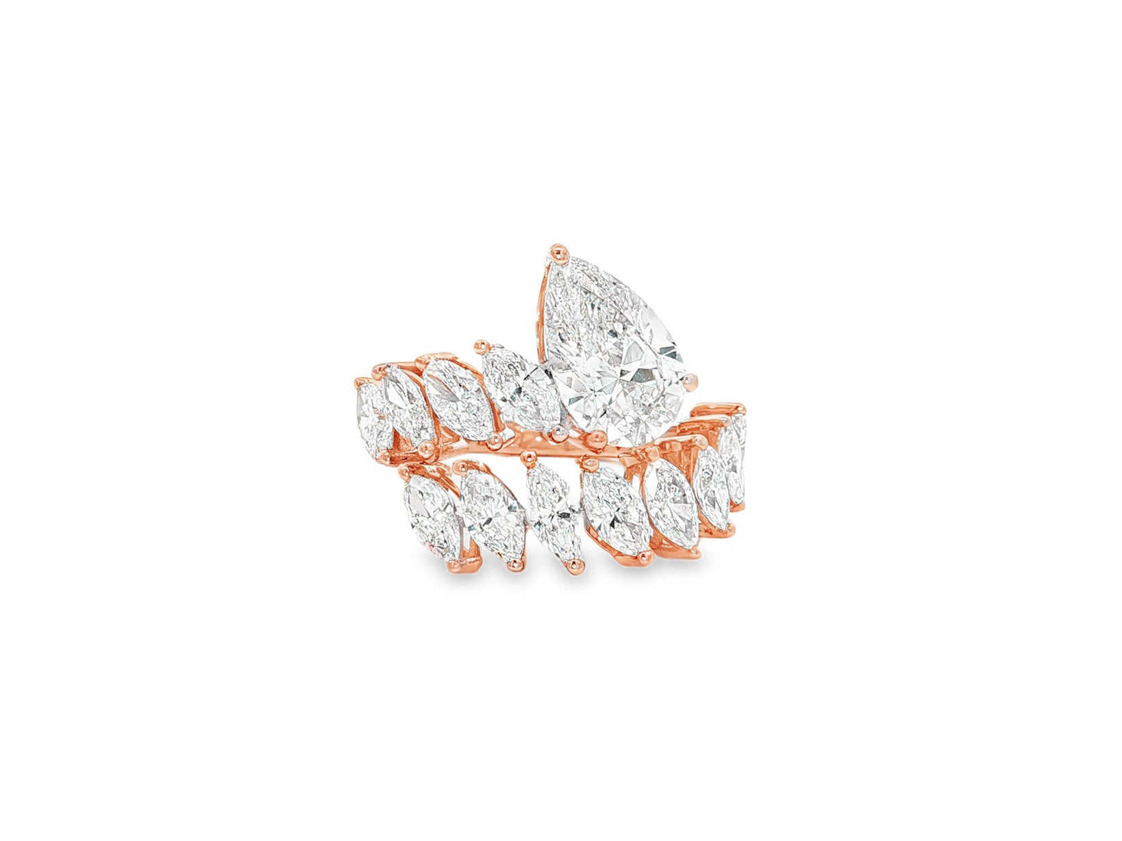 14K Gold Diamond Pear & Marquise Multi Wrap Ring 4.60 CT