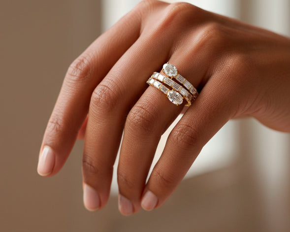 14K Gold Diamond Ring with Multi-Row Oval & Emerald-Cut 4.60ct