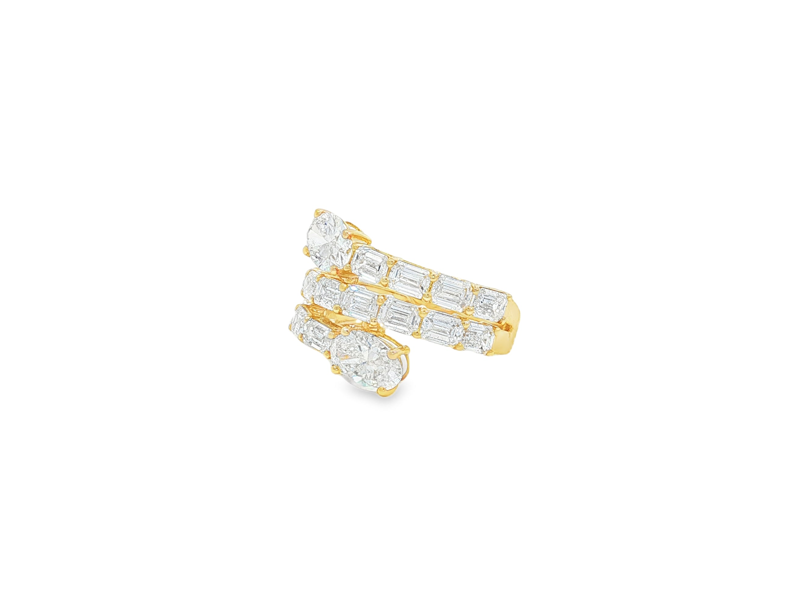 14K Gold Diamond Ring with Multi-Row Oval & Emerald-Cut 4.60ct