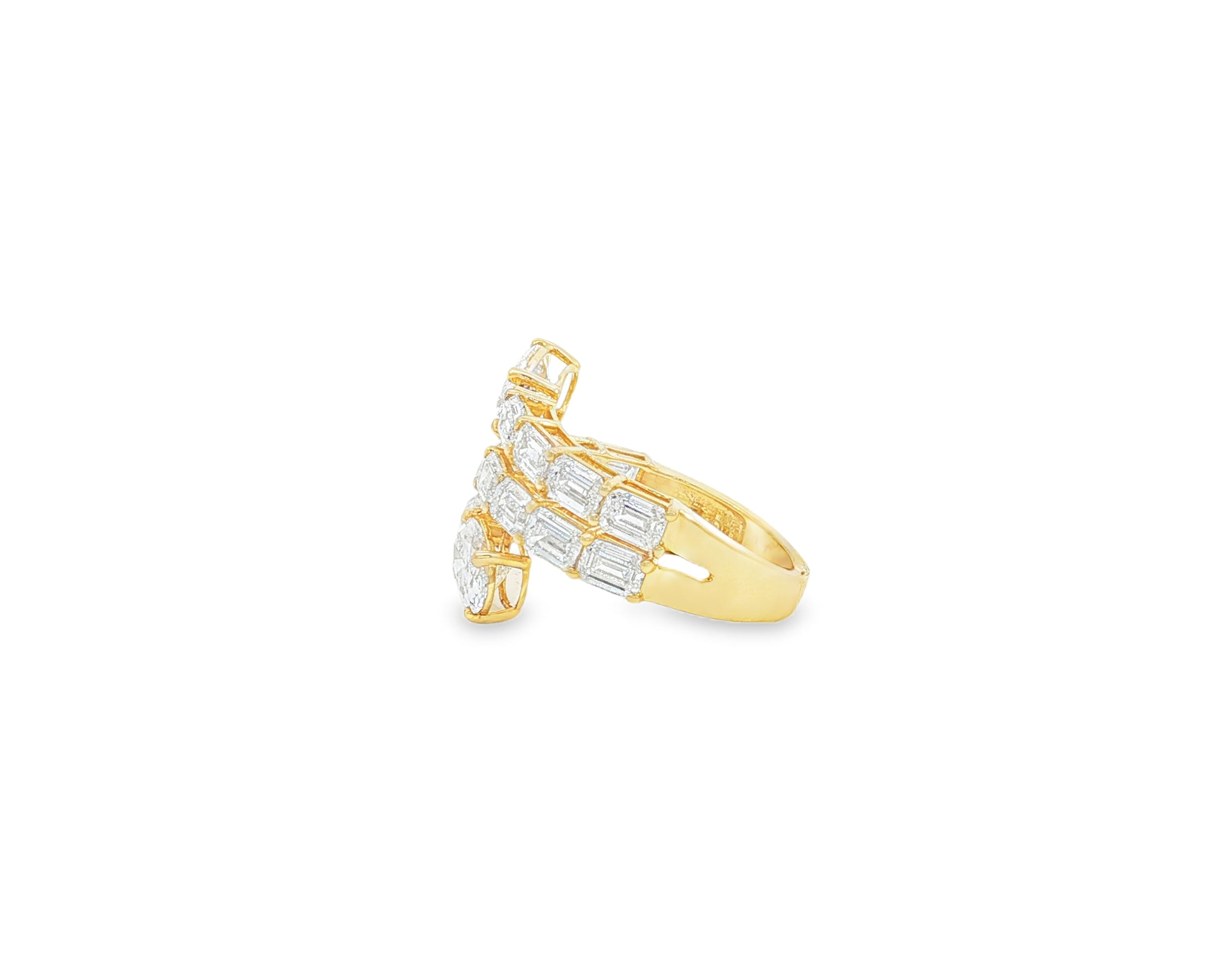 14K Gold Diamond Ring with Multi-Row Oval & Emerald-Cut 4.60ct