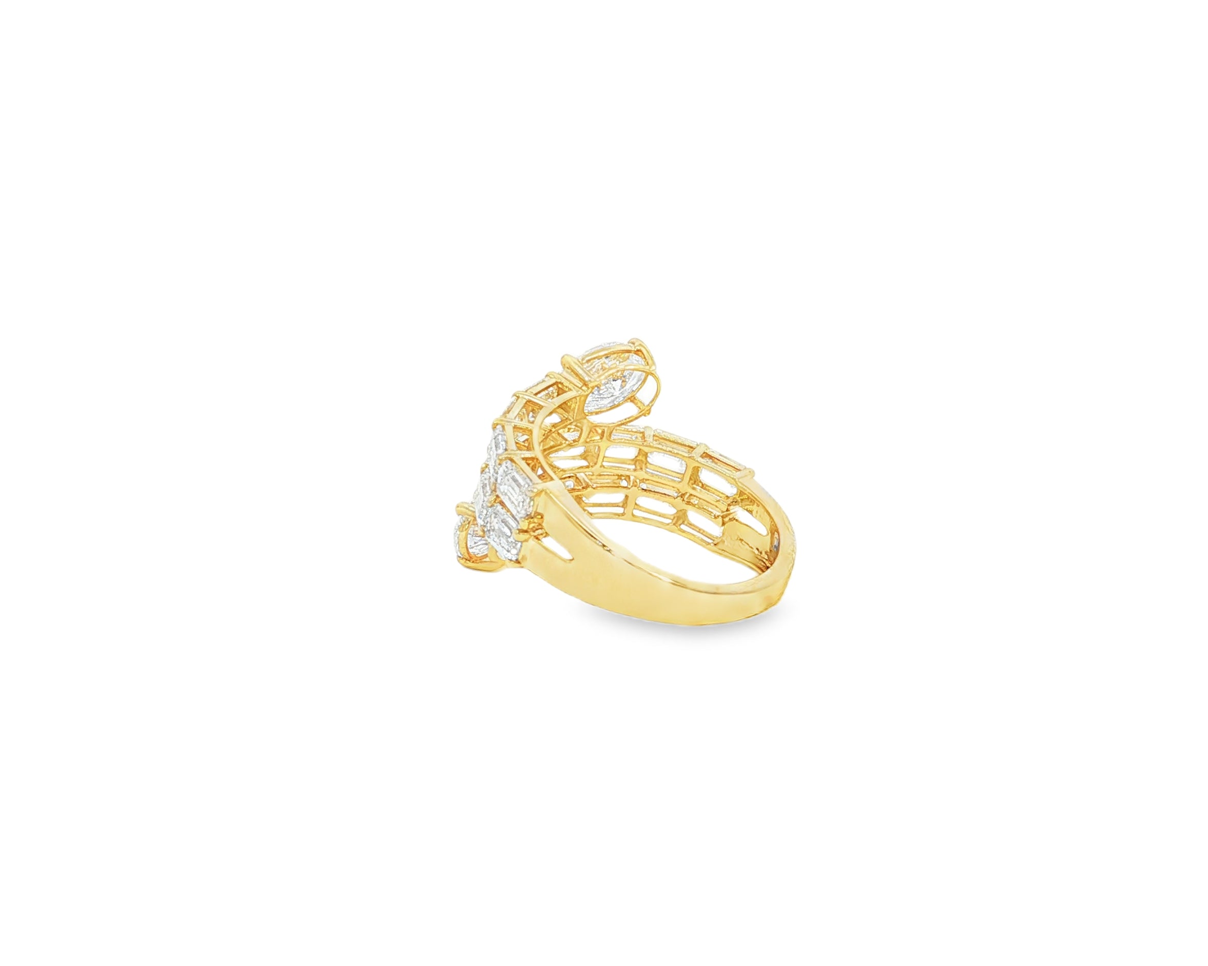 14K Gold Diamond Ring with Multi-Row Oval & Emerald-Cut 4.60ct
