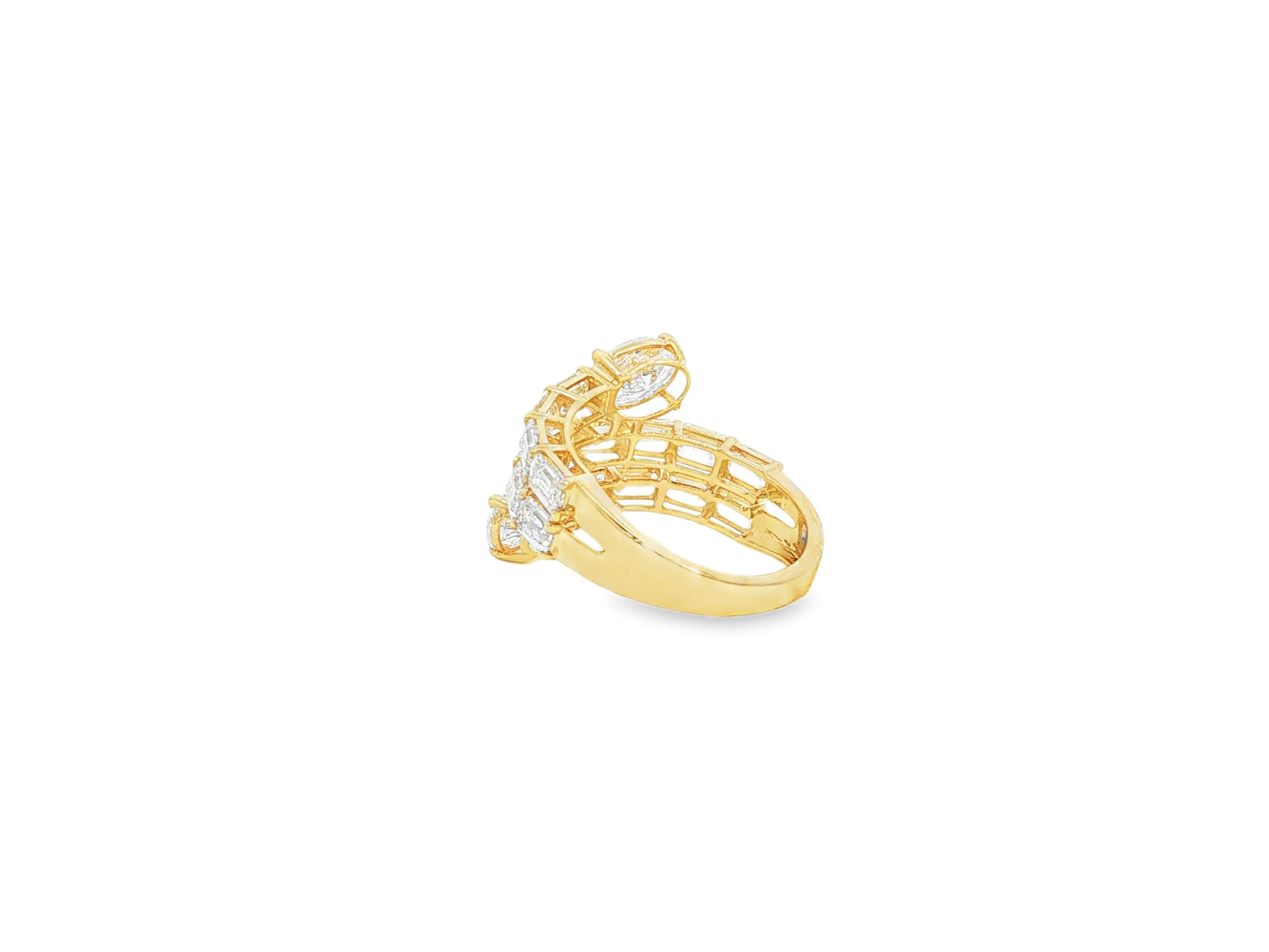 14K Gold Diamond Ring with Multi-Row Oval & Emerald-Cut 4.60ct