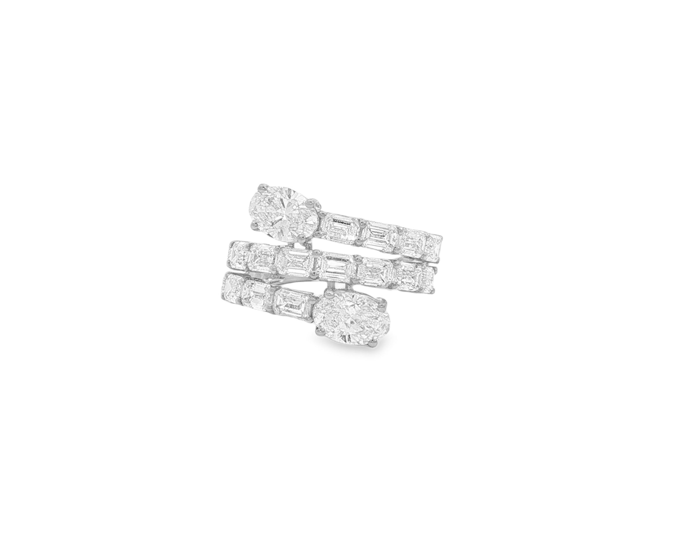 14K Gold Diamond Ring with Multi-Row Oval & Emerald-Cut 4.60ct