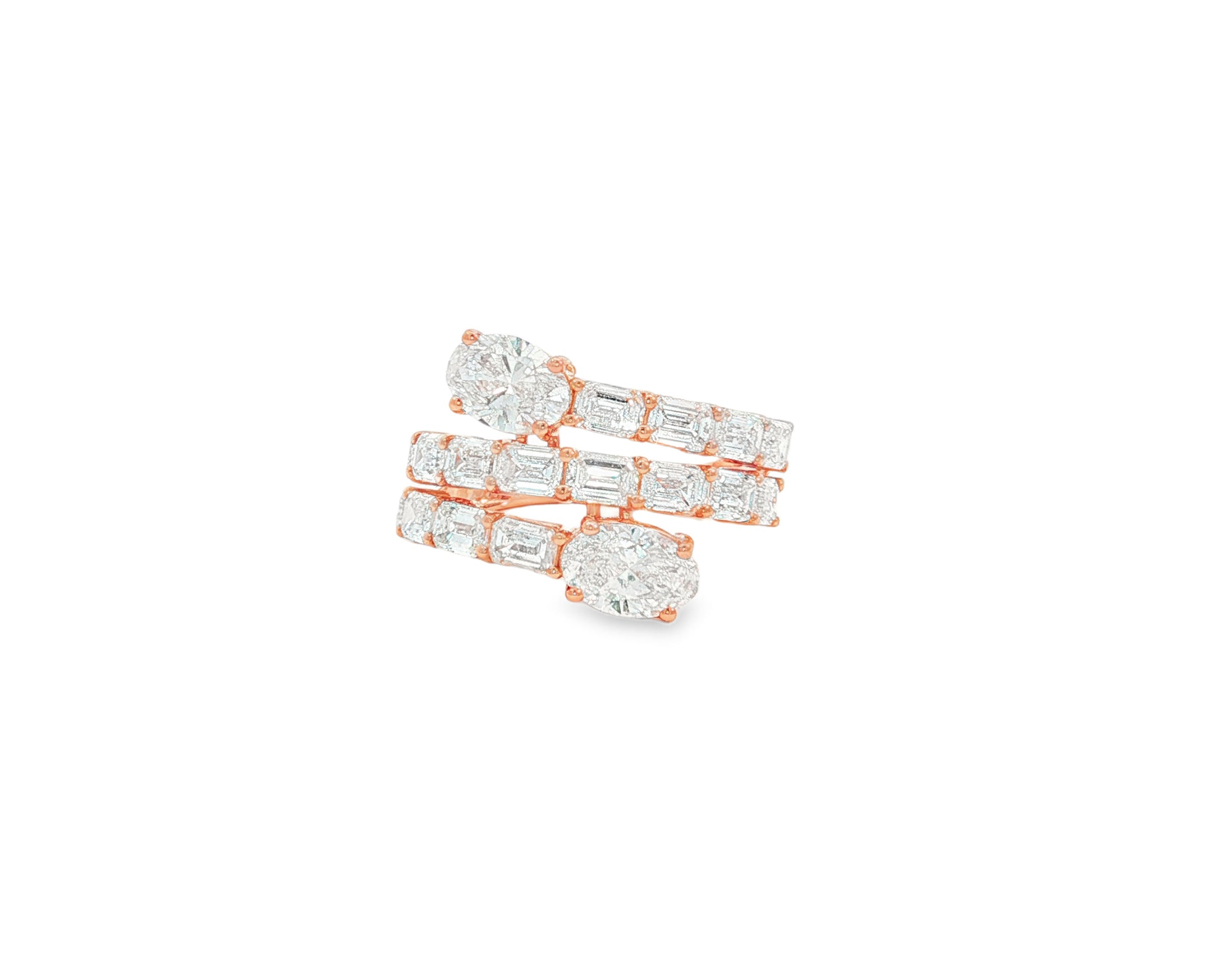 14K Gold Diamond Ring with Multi-Row Oval & Emerald-Cut 4.60ct
