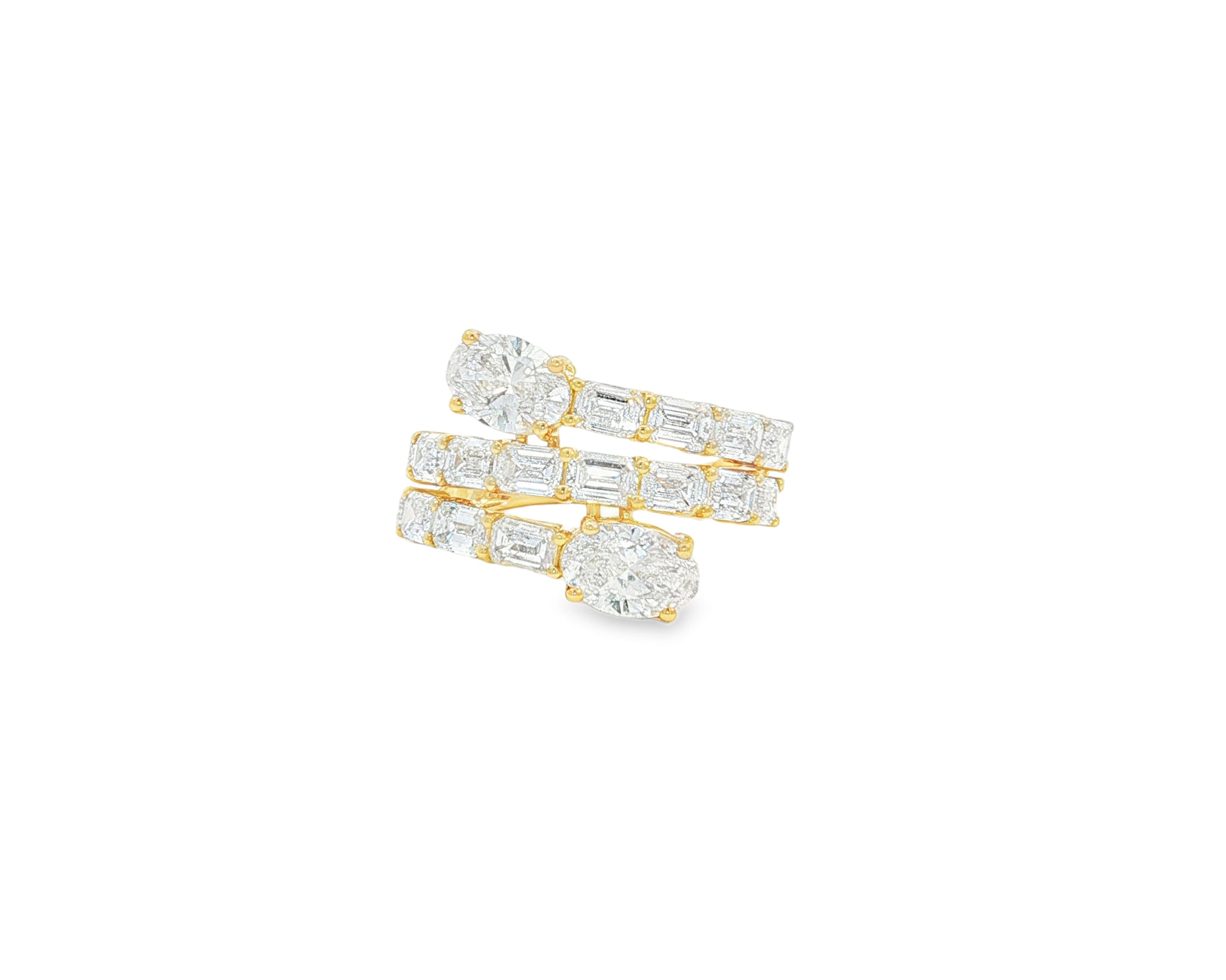14K Gold Diamond Ring with Multi-Row Oval & Emerald-Cut 4.60ct