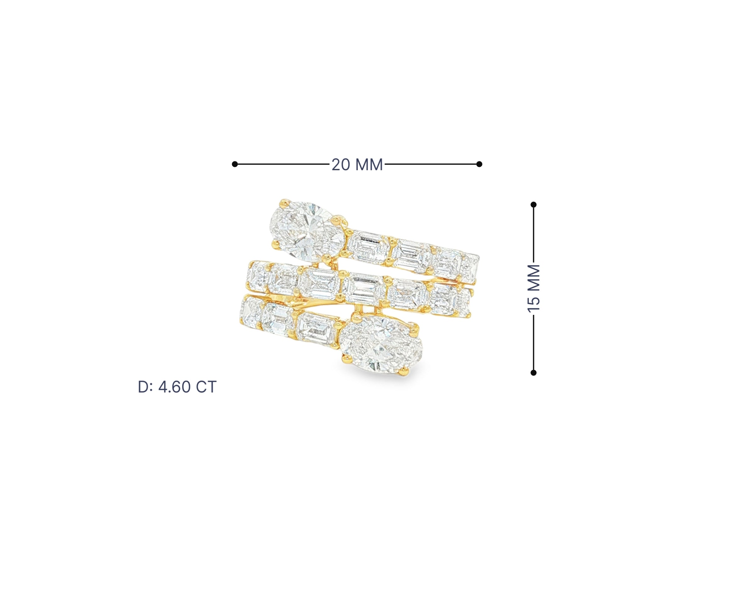14K Gold Diamond Ring with Multi-Row Oval & Emerald-Cut 4.60ct