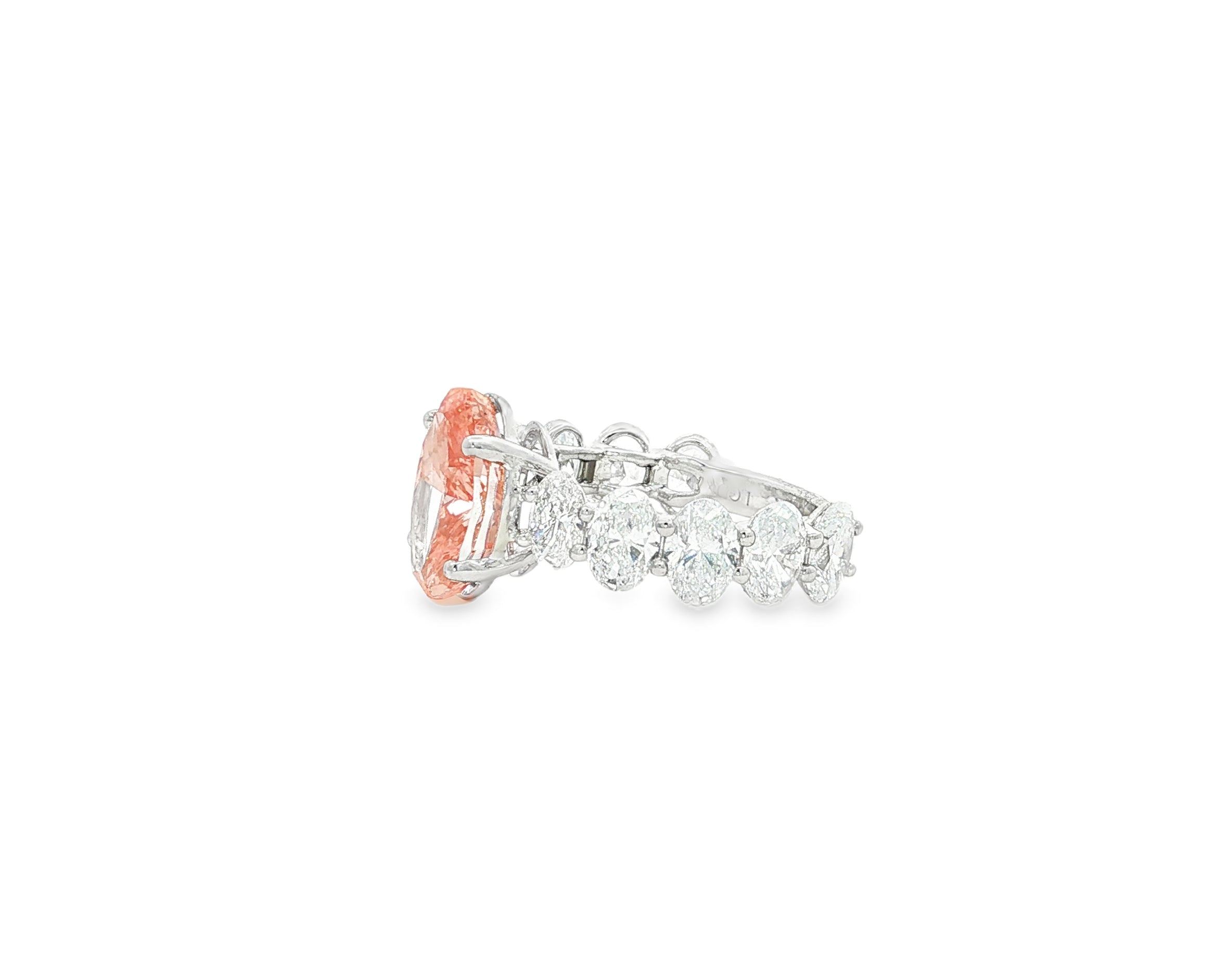 14K Gold Diamond Ring with Oval Pink Center Stone & Oval Side Diamonds Design 8.00ct