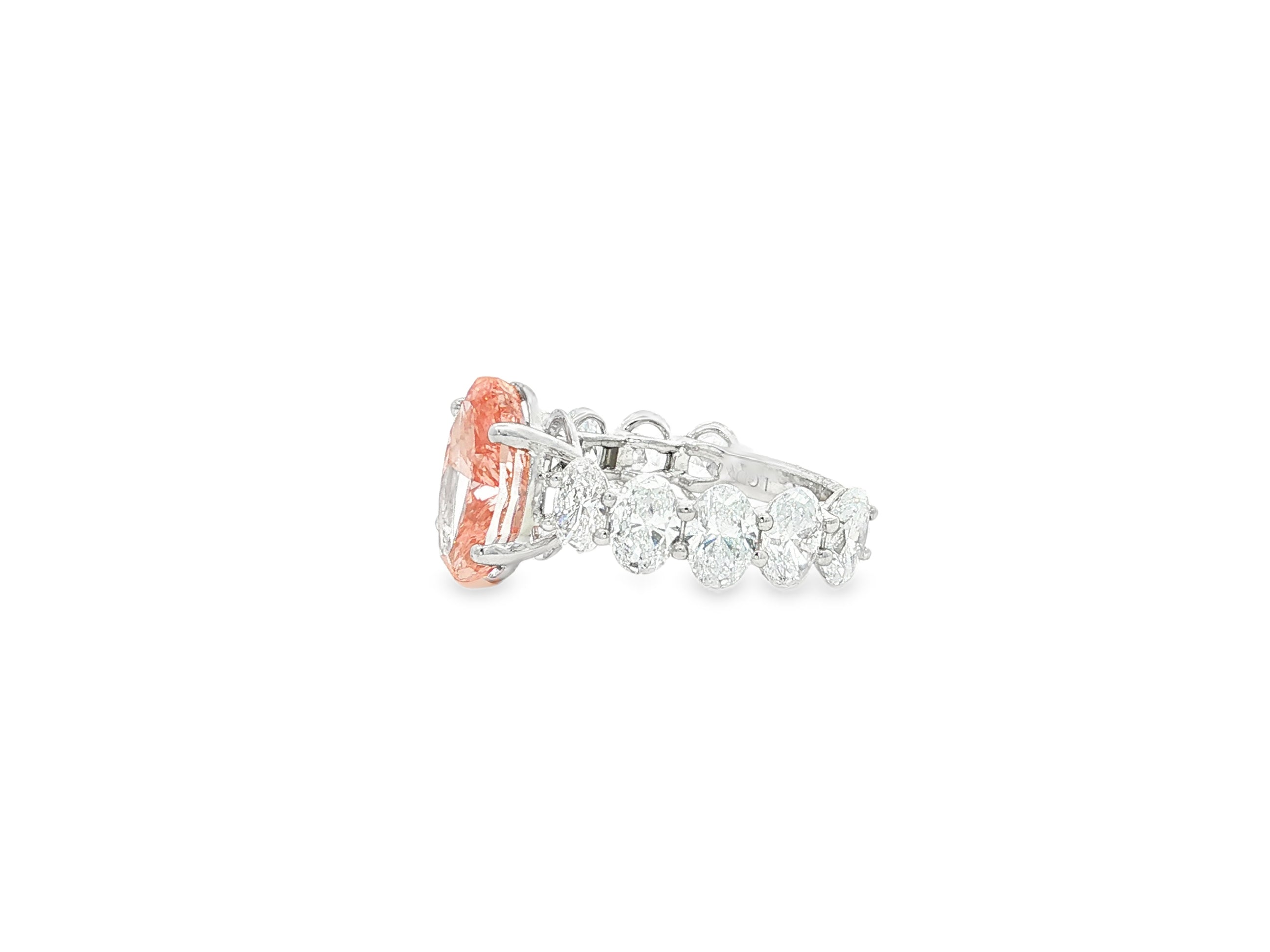 14K Gold Diamond Ring with Oval Pink Center Stone & Oval Side Diamonds Design 8.00ct