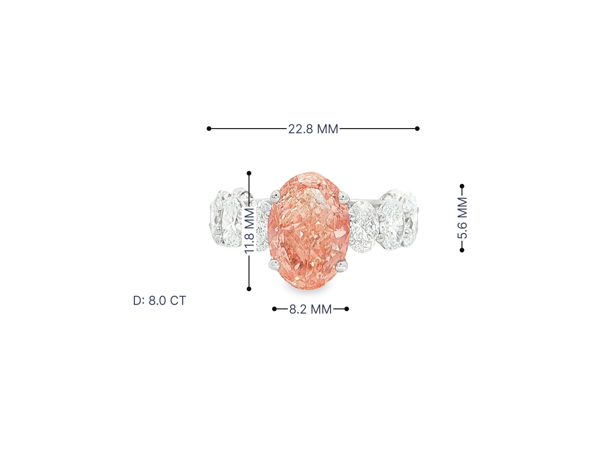 14K Gold Diamond Ring with Oval Pink Center Stone & Oval Side Diamonds Design 8.00ct