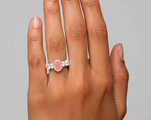 14K Gold Diamond Ring with Oval Pink Center Stone & Oval Side Diamonds Design 8.00ct