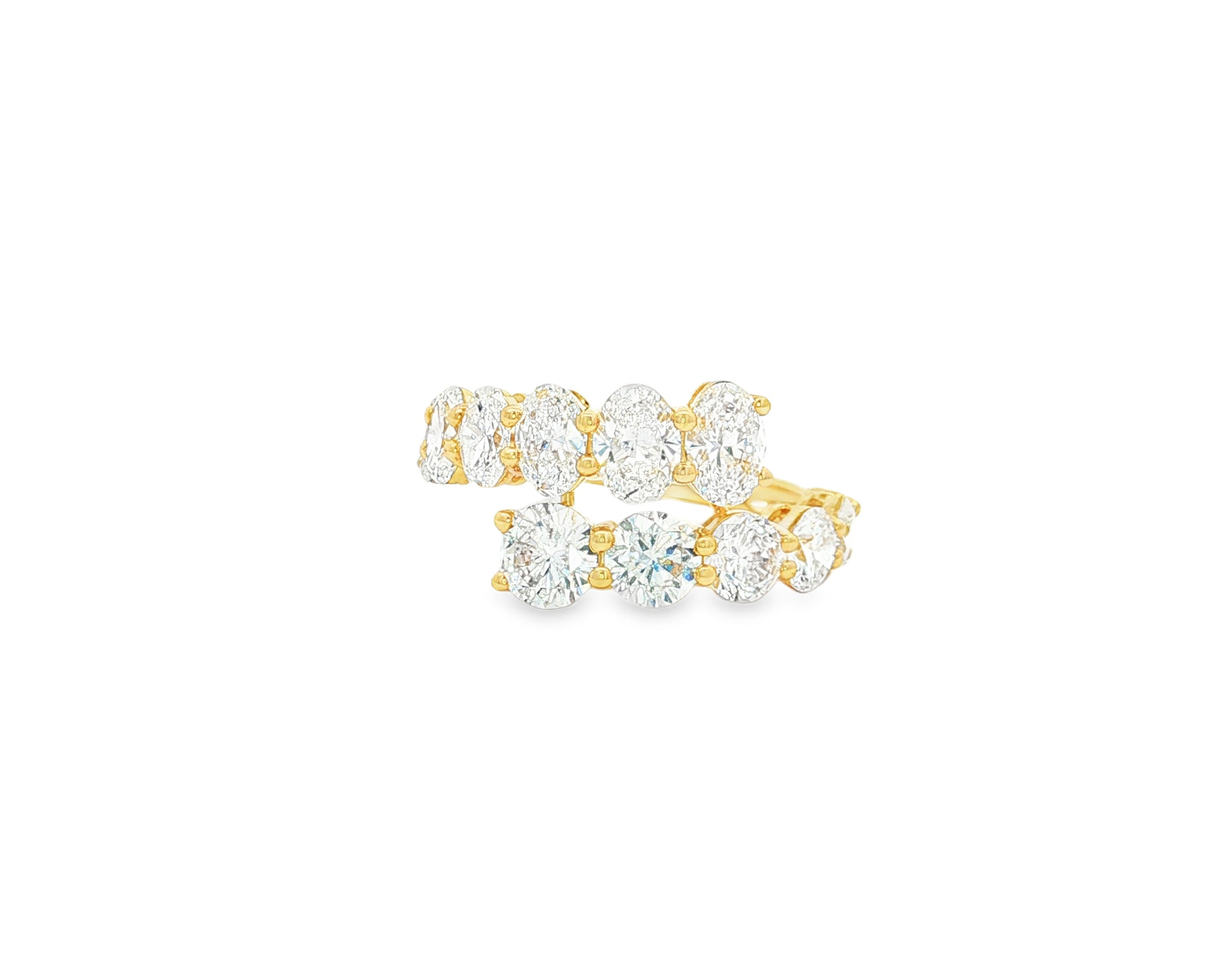 14K Gold Diamond Ring with Oval & Round Two-Row Wrap Design 3.66ct