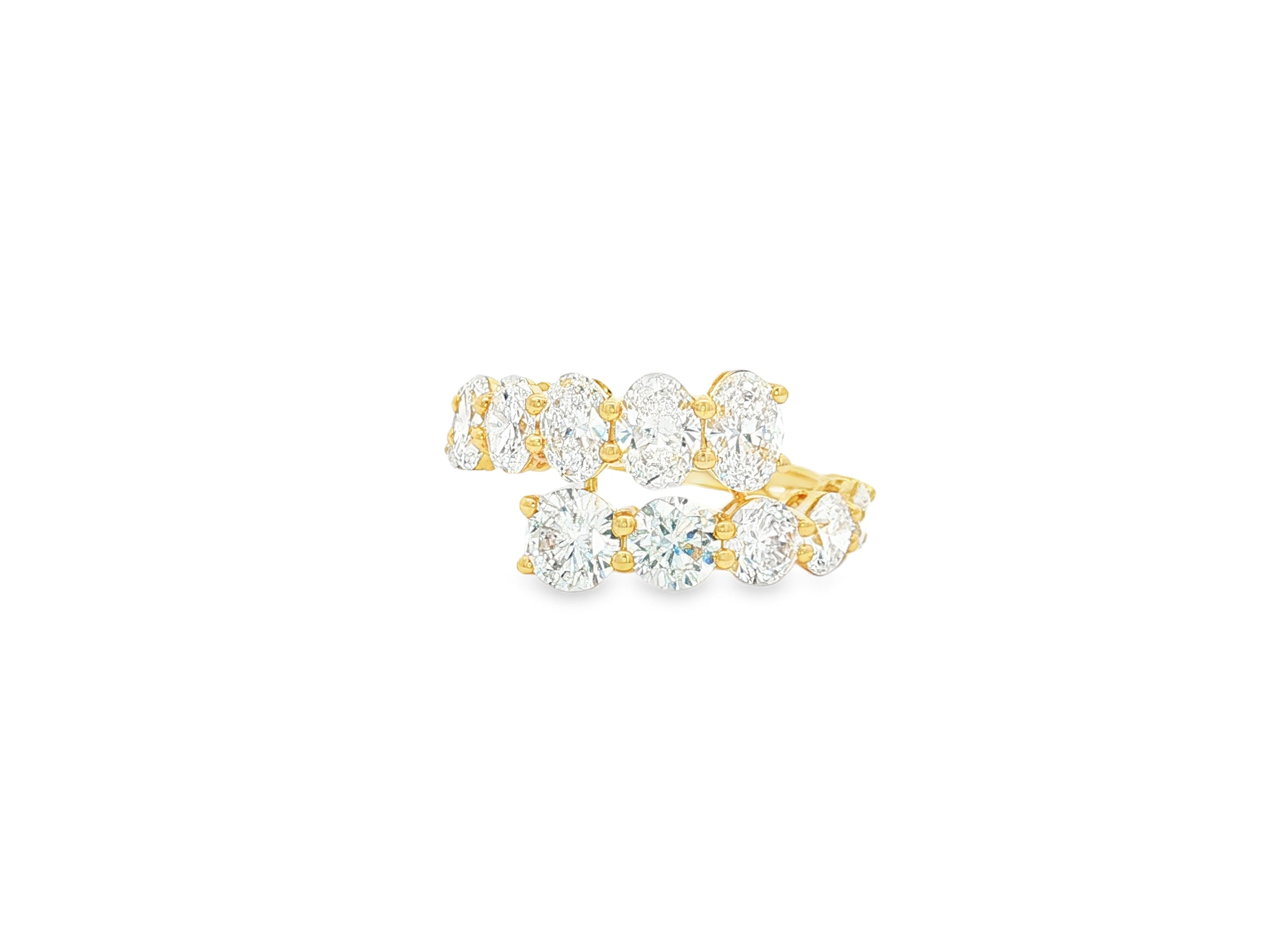 14K Gold Diamond Ring with Oval & Round Two-Row Wrap Design 3.66ct