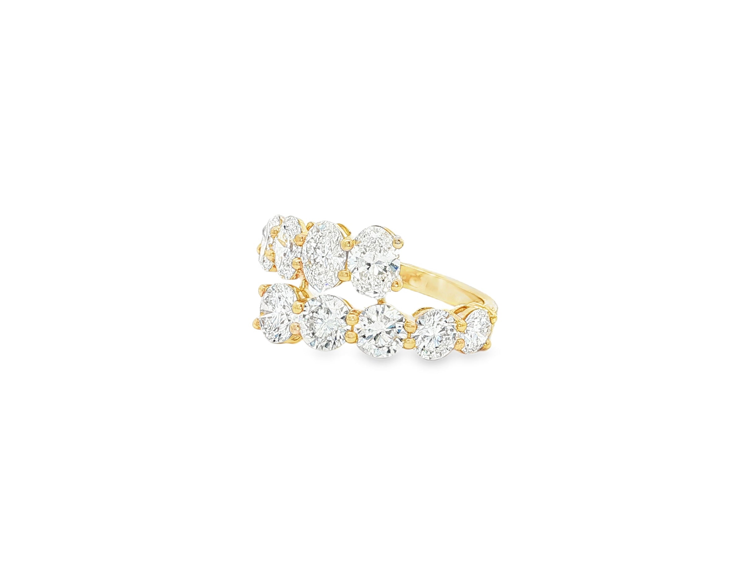 14K Gold Diamond Ring with Oval & Round Two-Row Wrap Design 3.66ct