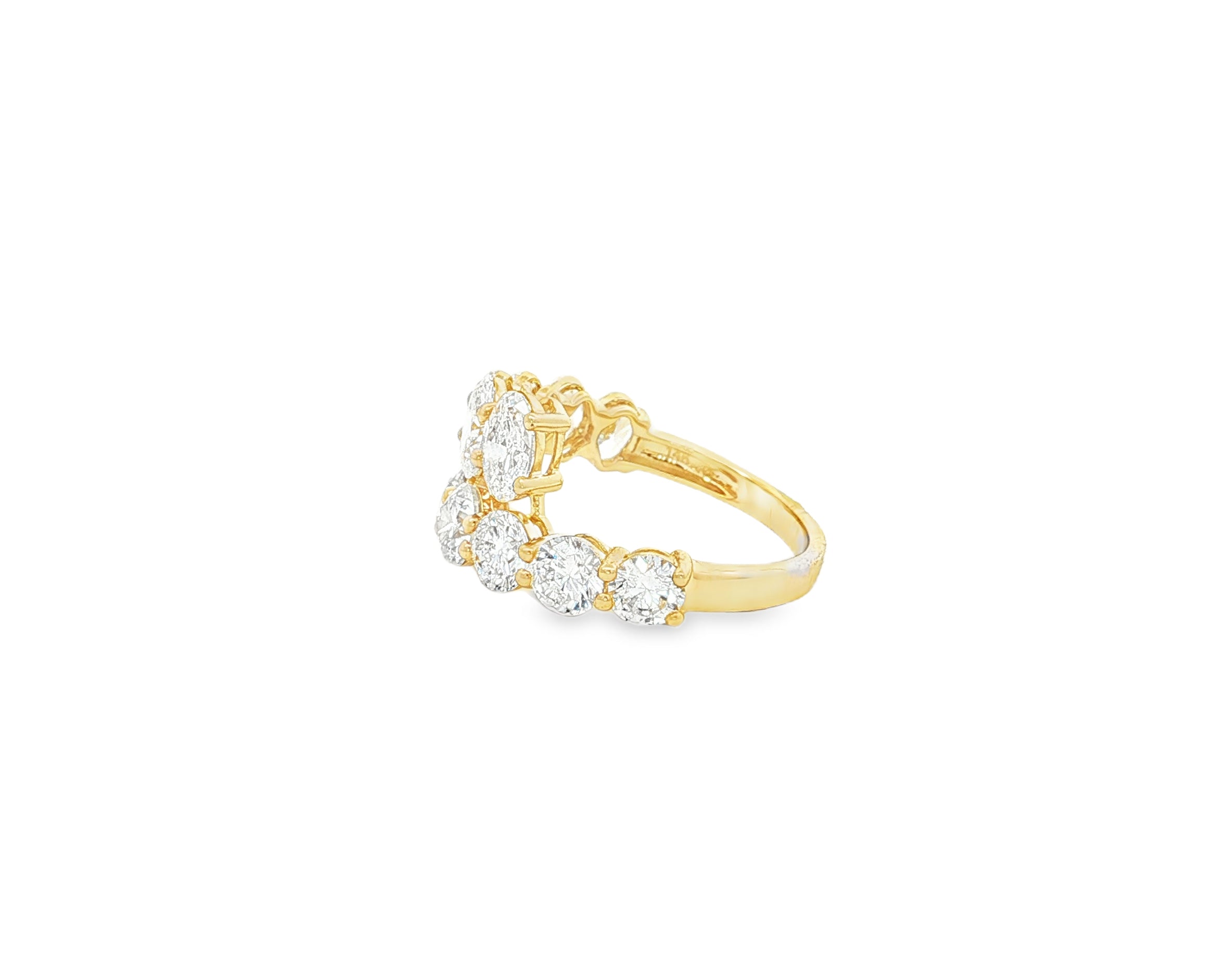 14K Gold Diamond Ring with Oval & Round Two-Row Wrap Design 3.66ct