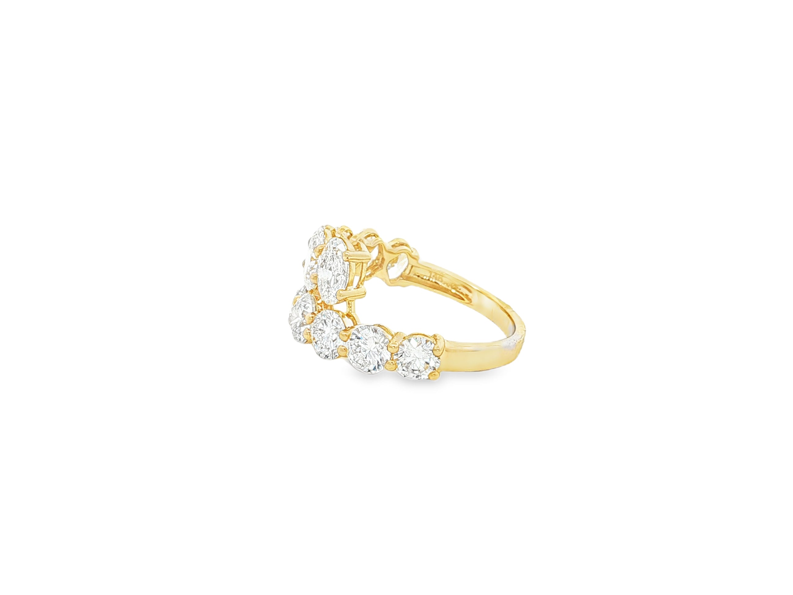 14K Gold Diamond Ring with Oval & Round Two-Row Wrap Design 3.66ct