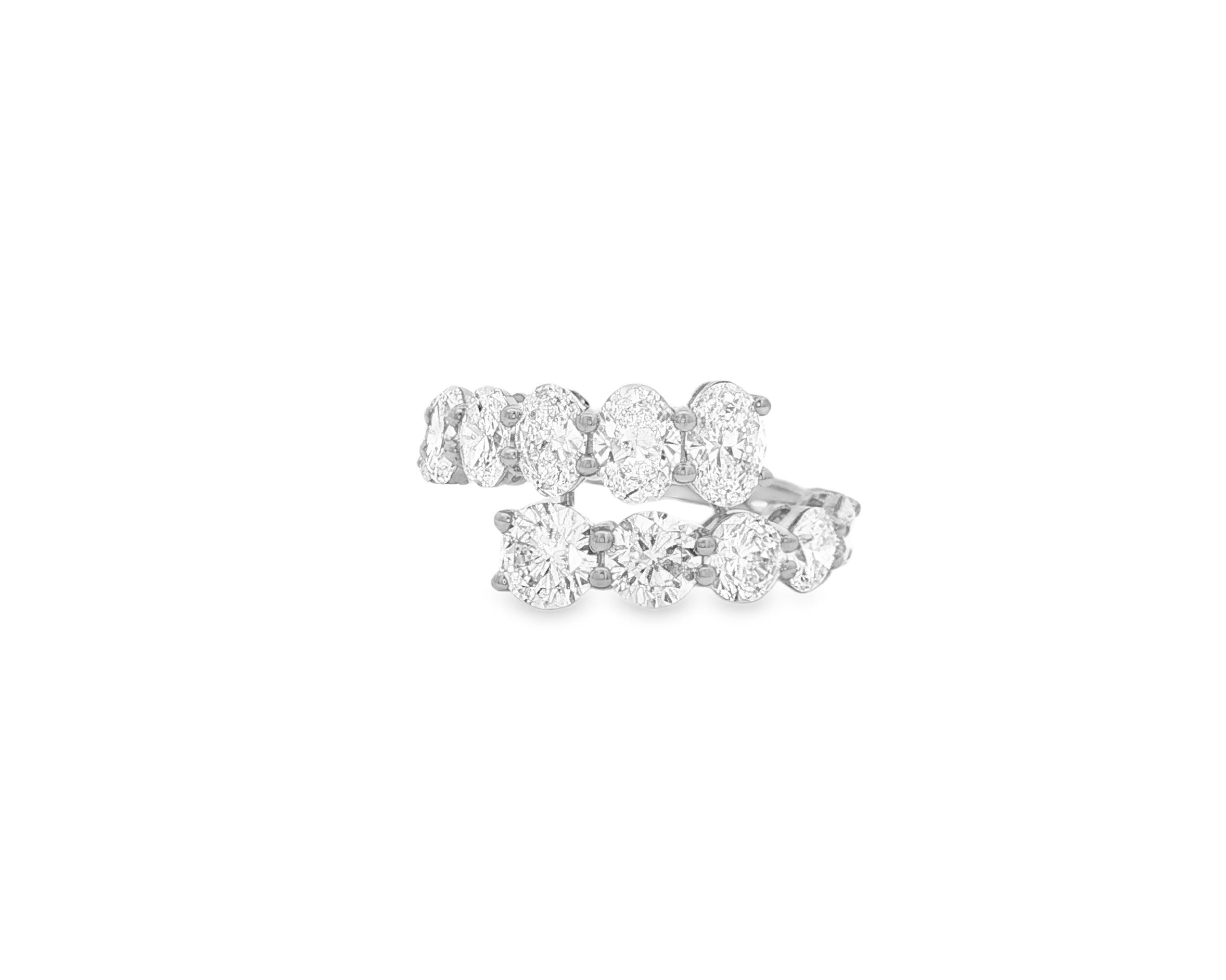 14K Gold Diamond Ring with Oval & Round Two-Row Wrap Design 3.66ct