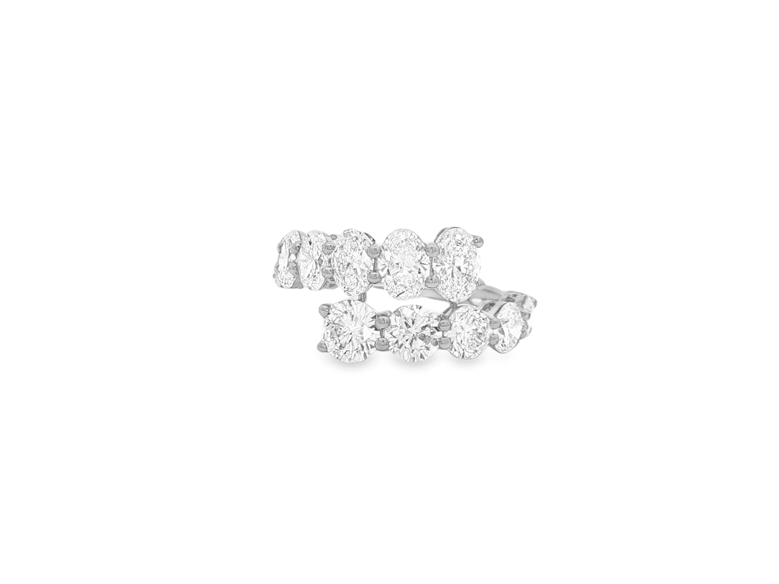 14K Gold Diamond Ring with Oval & Round Two-Row Wrap Design 3.66ct