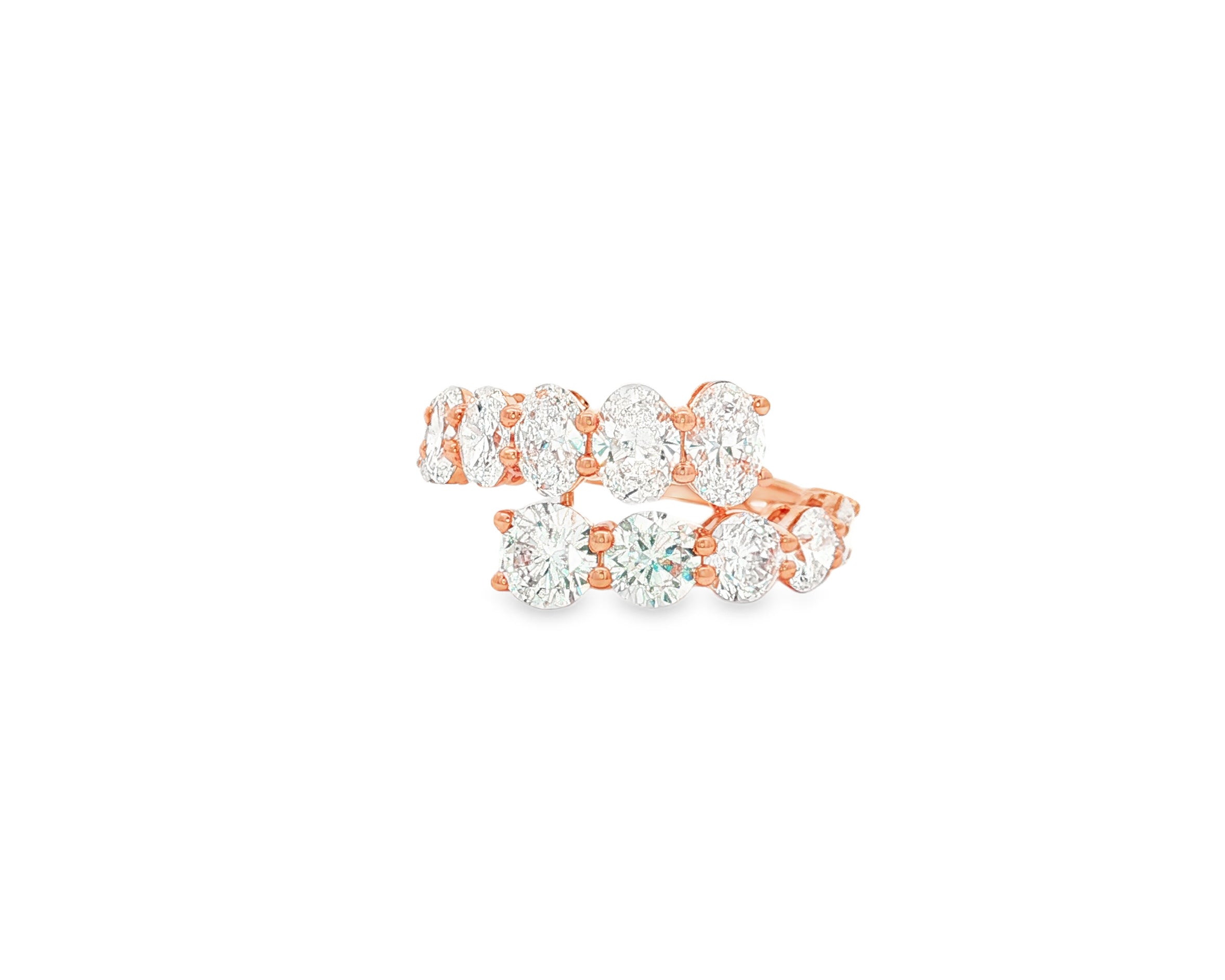 14K Gold Diamond Ring with Oval & Round Two-Row Wrap Design 3.66ct